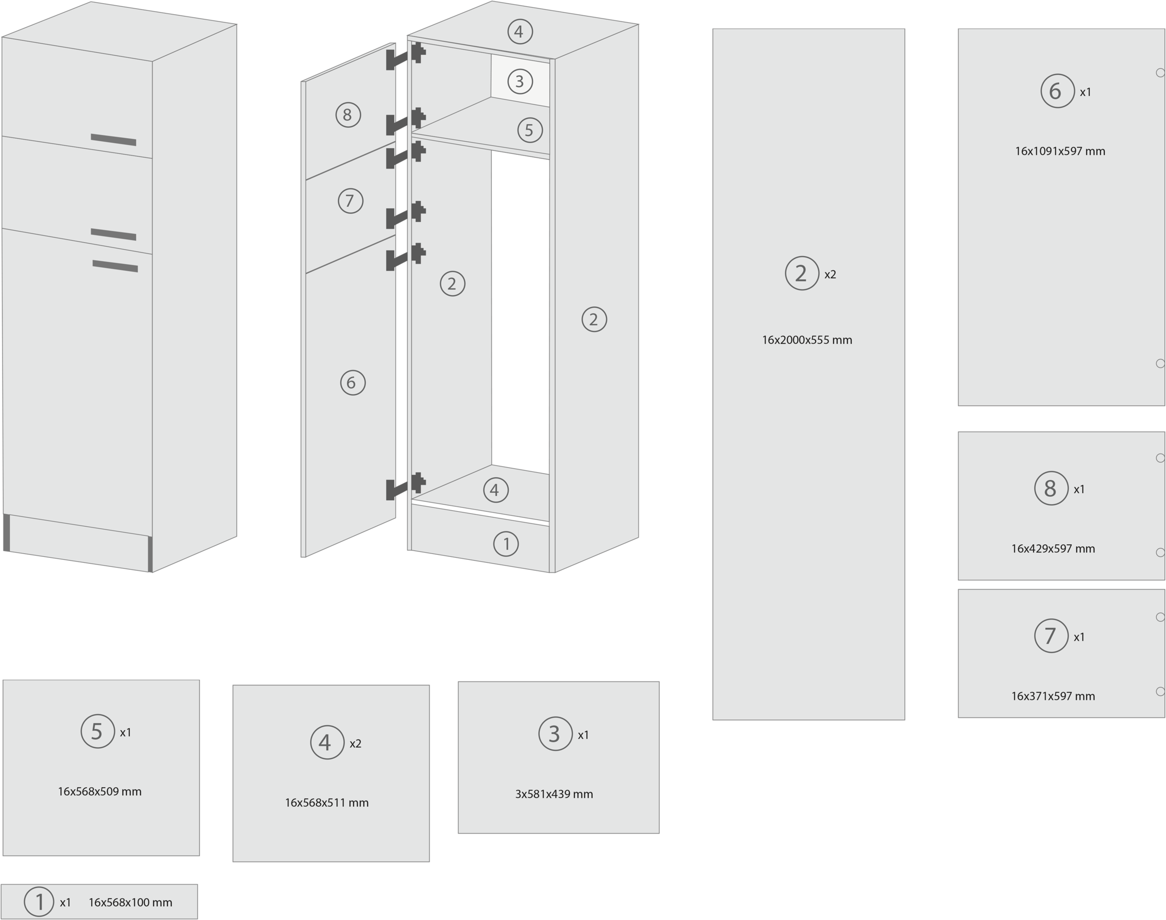 RESPEKTA Kühlumbauschrank »Merle« Breite 60 cm, Türen wechselseitig anschlagbar, Höhe 200 cm