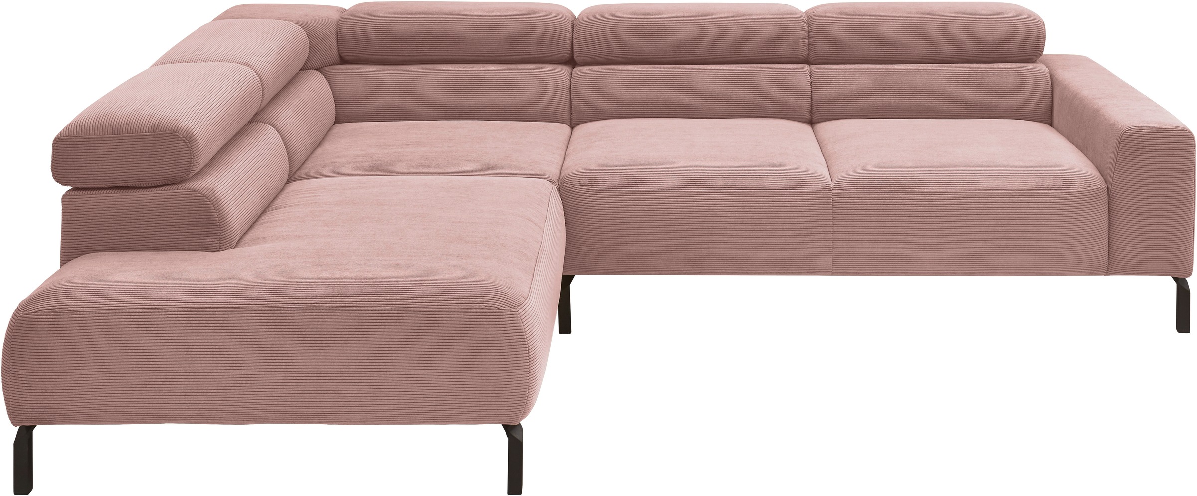 Places of Style Ecksofa »Antonelli, L-Form, inkl. Kopfteilverstellung, Breite 276 cm«, mit elektrischer Sitztiefenverstellung, in Feincord, altrosa