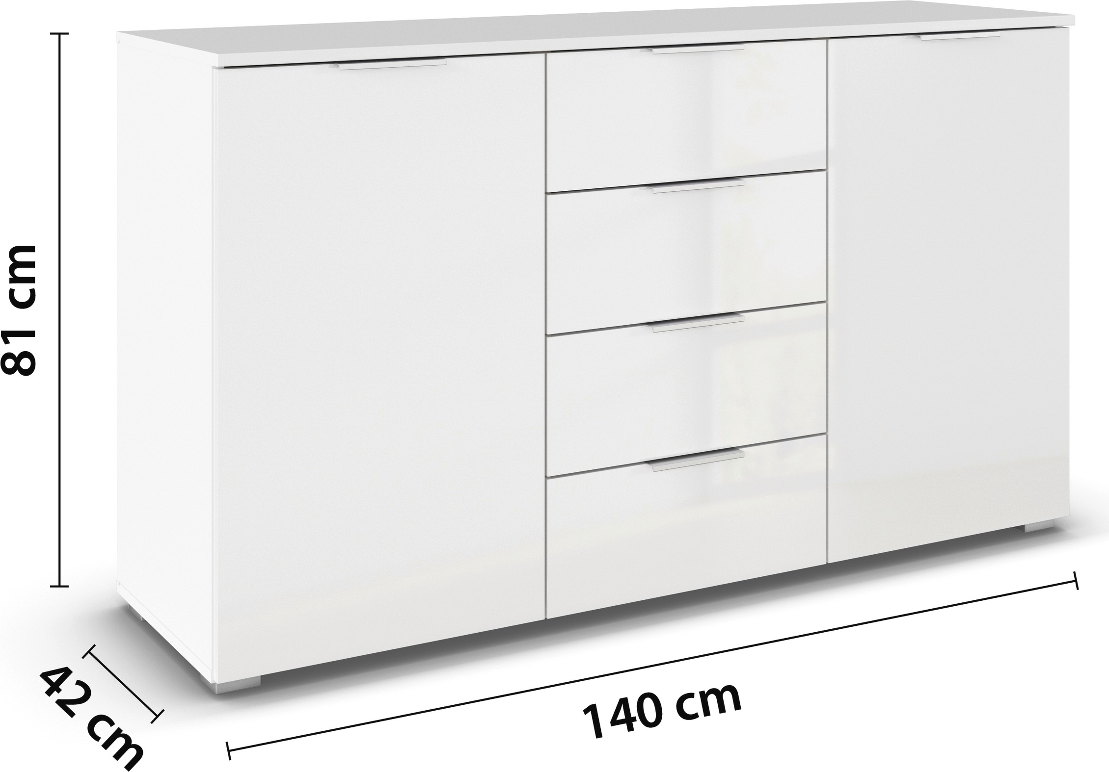 rauch Kombikommode »Sideboard Schubladenkommode AGORDO mit Dekor- oder Hochglanzfront«, (in zwei Griff-Farben), mit 4 Schubkästen und 2 Türen sowie Metallgriffen MADE IN GERMANY
