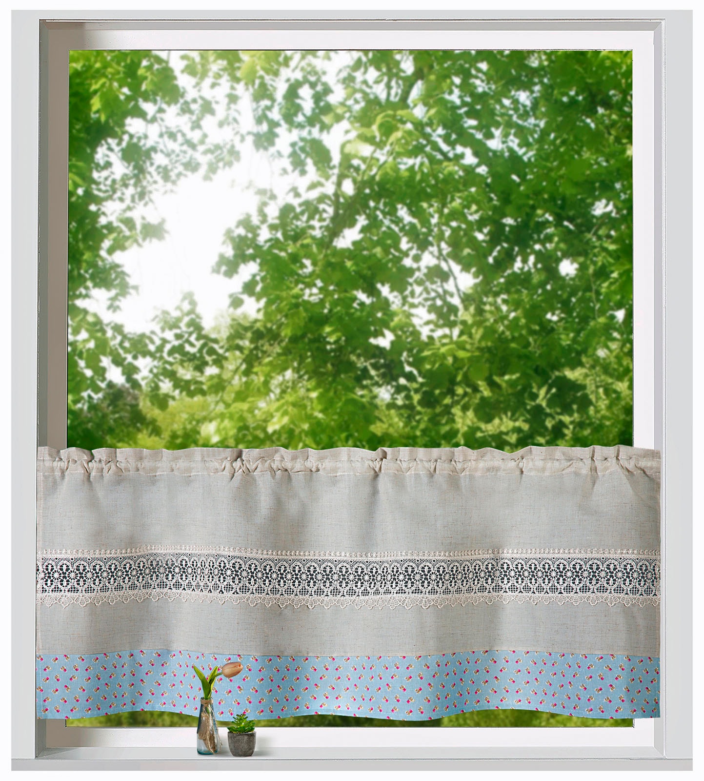 Weckbrodt Scheibengardine »Alicia«, (1 St.), Stabtunnel, blickdicht, Bordüre, Kante, Gardine, HxB 45x120cm, Store