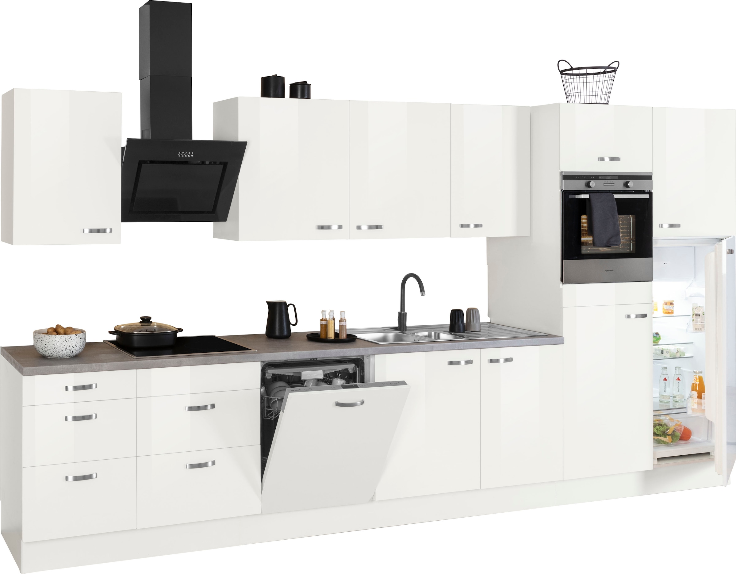 OPTIFIT Küchenzeile »Cara mit Hanseatic E-Geräten«, Breite 400 cm, Induktionskochfeld, Soft-Close-Funktion, Vollauszüge