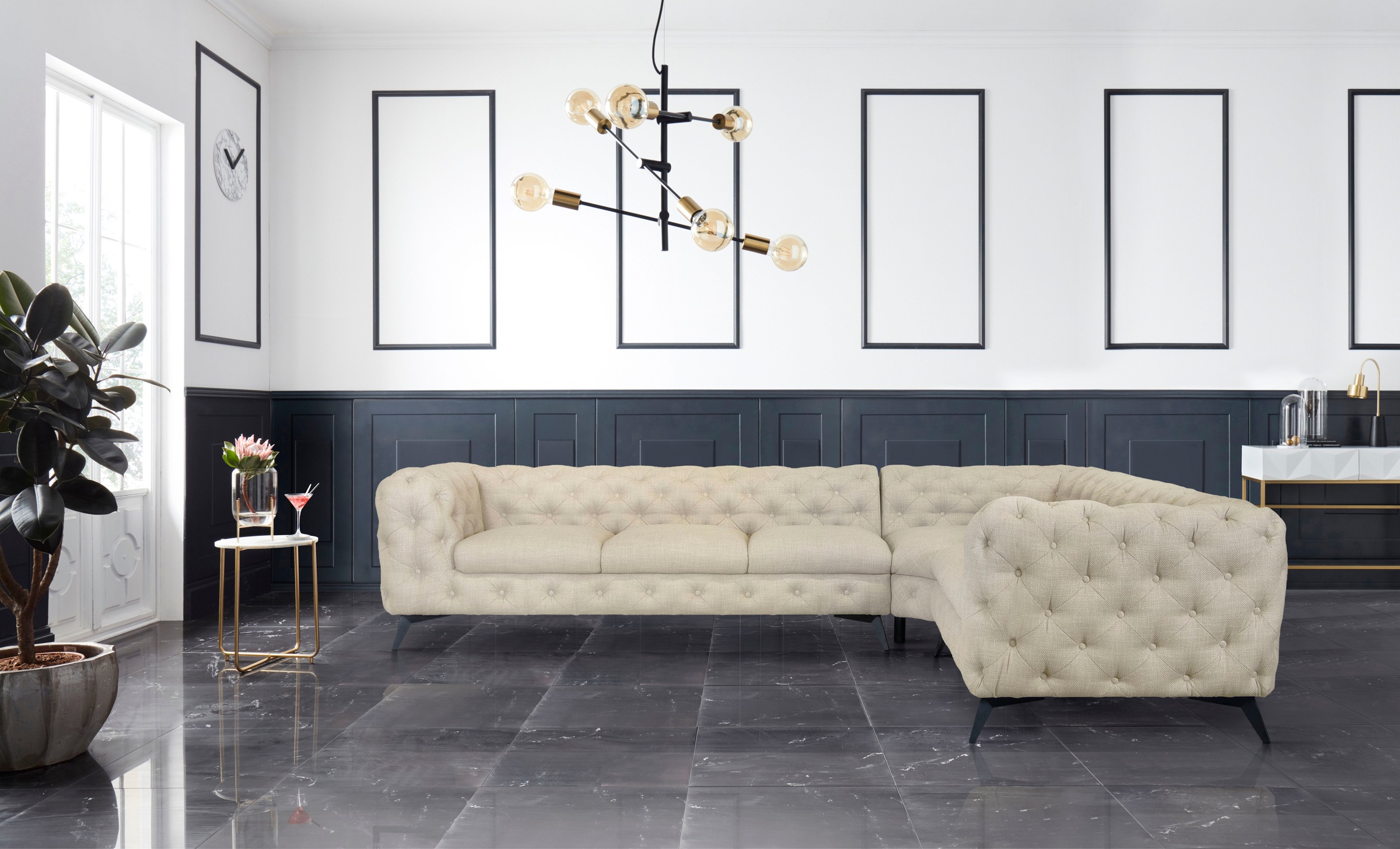 Leonique Chesterfield-Sofa »Ecksofa GLYNIS L-Form mit Wellenunterfederung, günstig online kaufen
