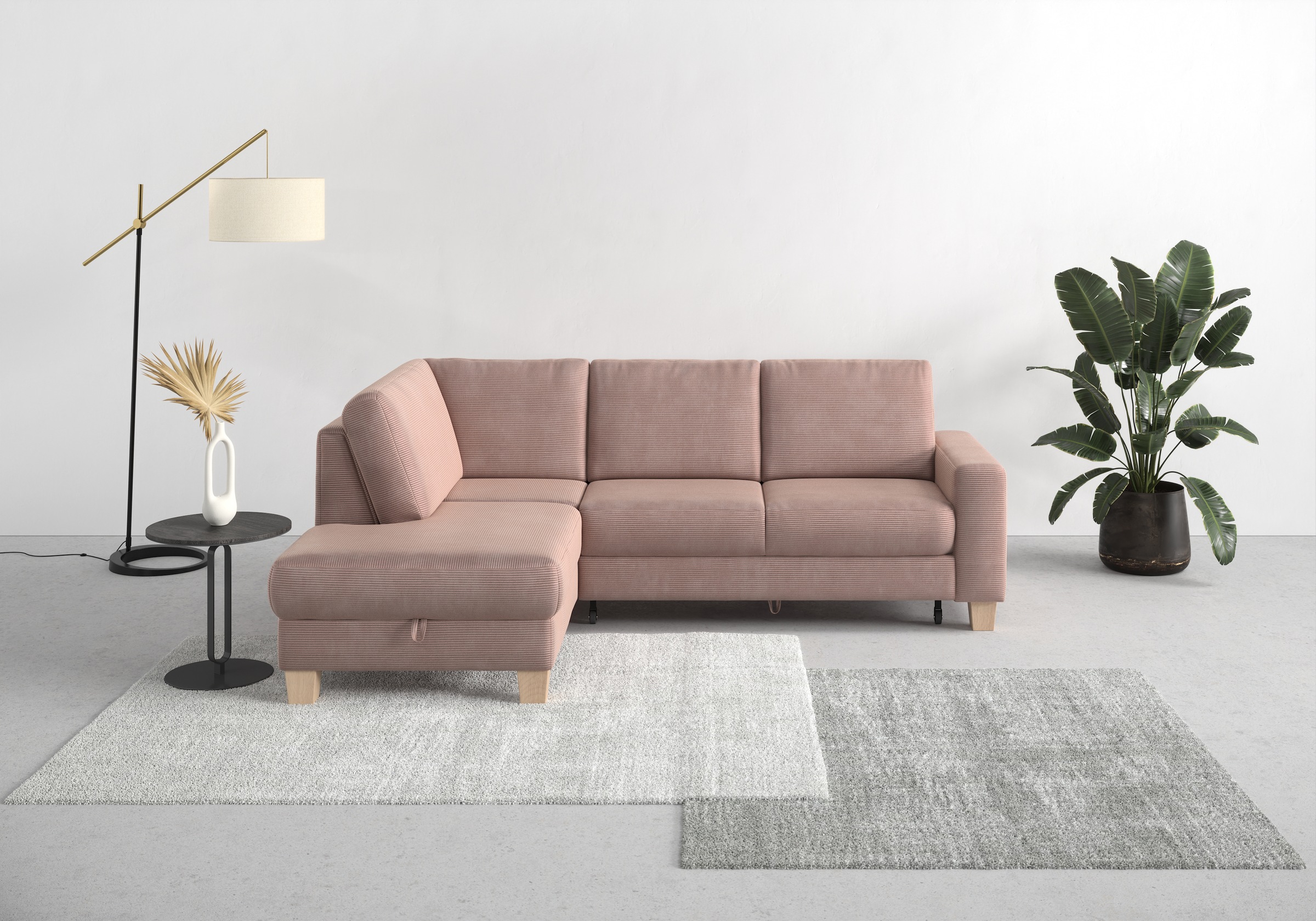 Home affaire Ecksofa »Summer L-Form«, mit Ottomane, wahlweise mit Bettfunktion und Bettkasten, Cord-Bezug