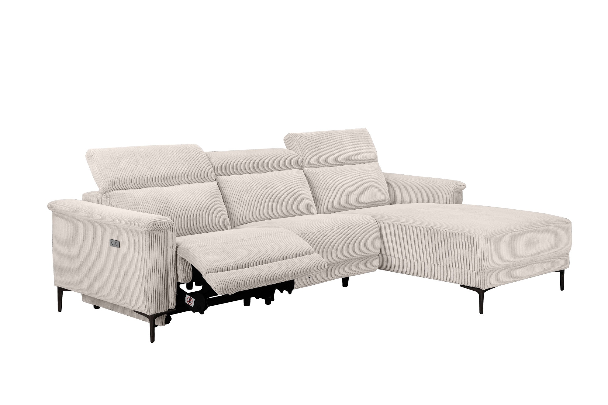 Places of Style Ecksofa »Lund in Cord, L-Form, 261 cm, manuelle und elektr. Relaxfunktion,«, USB-A und Kopfteilverstellung