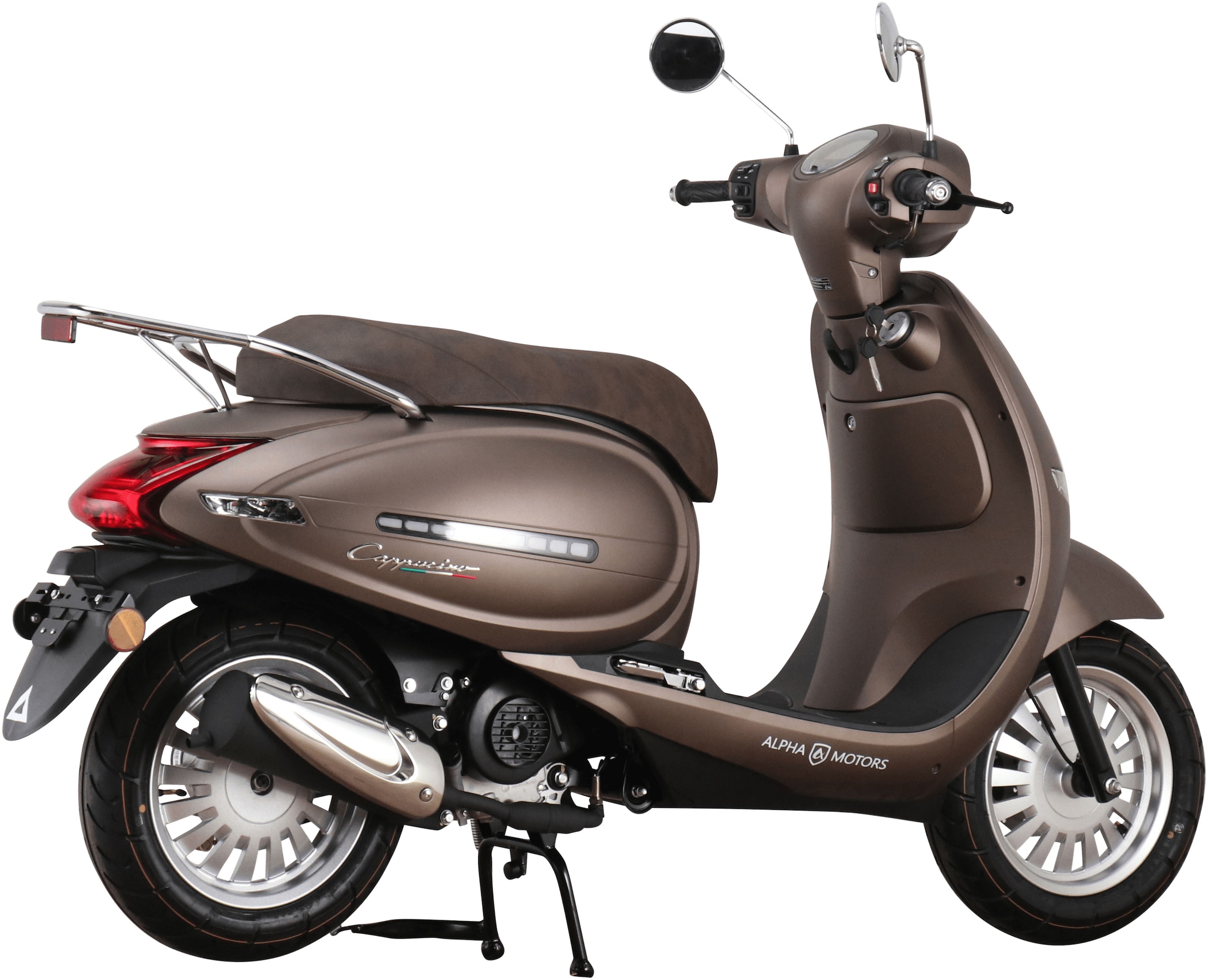 Alpha Motors Motorroller »Cappucino 50 ccm 25 km/h EURO 5 mattbraun«, 50 cm³, 25 km/h, Euro 5, 2,72 PS, LED-Leiste vorne und hinten, mit USB-Anschluss und Lenkerschloss