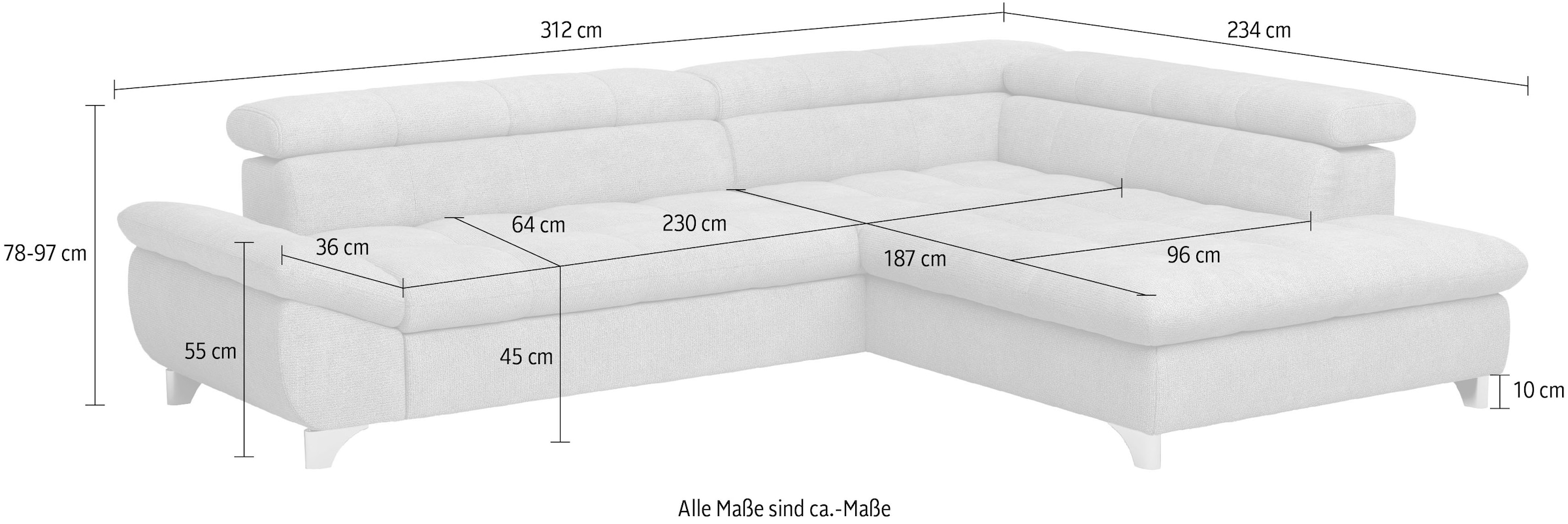 COTTA Ecksofa »Gemini L-Form«, mit Kopfverstellung, optional mit Schlaffunktion bzw. XXL-Sitzfläche