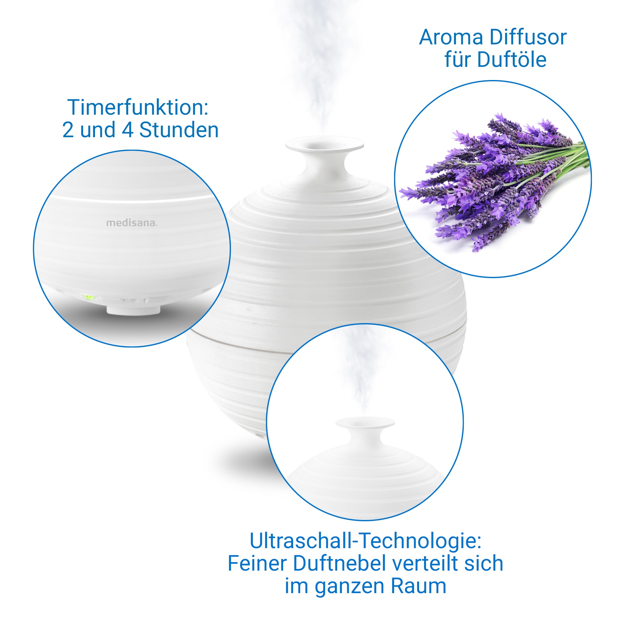 Medisana Diffuser »AD 620 Aroma Diffuser«, 0,3 l Wassertank, für Duftöle, Ultraschall-Technologie, 5 Wellnesslichter, Timerfunktion
