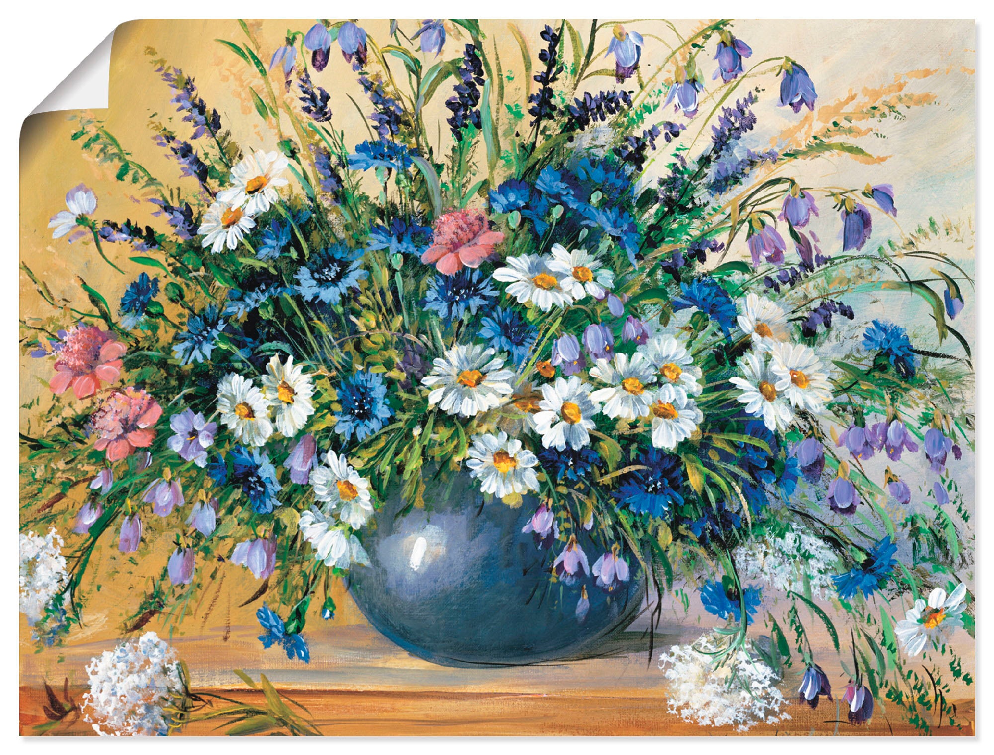 Niedrigster Preis im Land! Artland Wandbild »Vase mit versch. St.), (1 als bestellen oder auf Poster Kornblumen«, Raten Blumen, Leinwandbild, Wandaufkleber in Größen