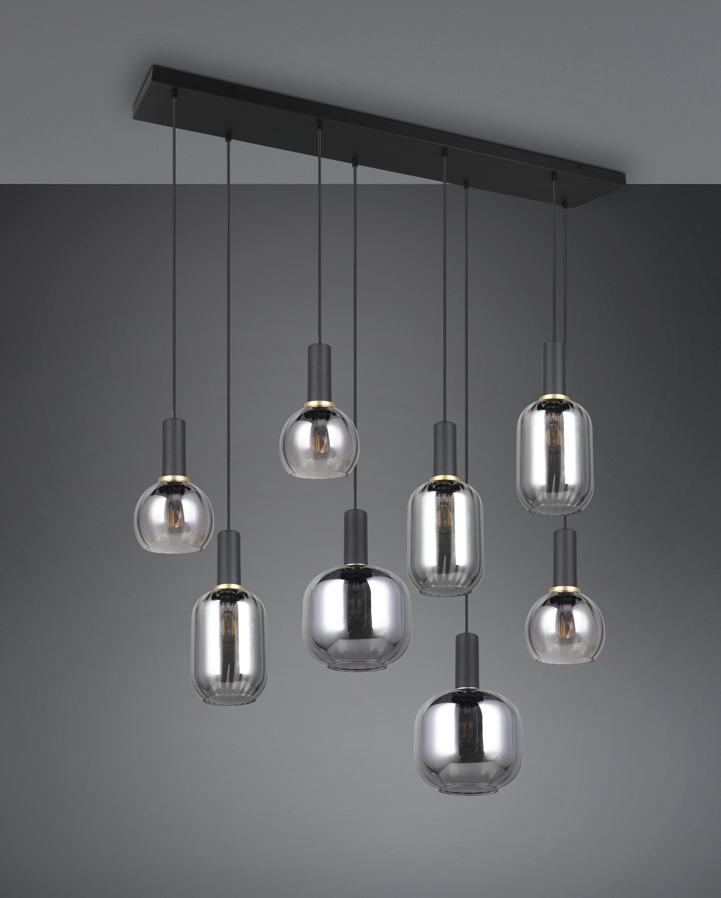 TRIO Leuchten Pendelleuchte »DIVA, E27 Hängelampe 8-flammig mit Glasschirm, exkl 8xE27 max 10W«, 8 flammig, Leuchtmittel E27 | Leuchtmittel wechselbar, höhenverstellbar bis max 150cm Hängeleuchte 120x32 cm Wohnzimmer Küche