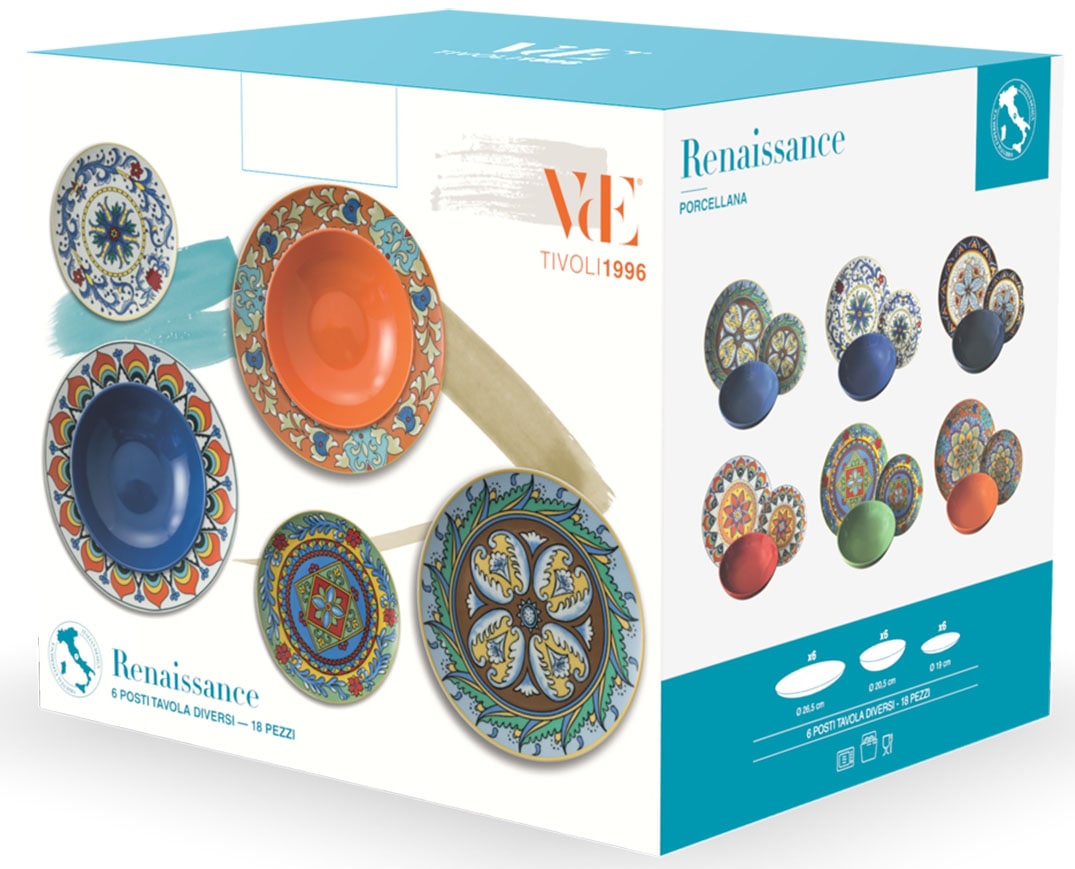 Villa d'Este Teller-Set »Geschirr-Set Renaissance«, (Set, 18 tlg.), Service, Tafelservice, 18 Teile, für 6 Personen