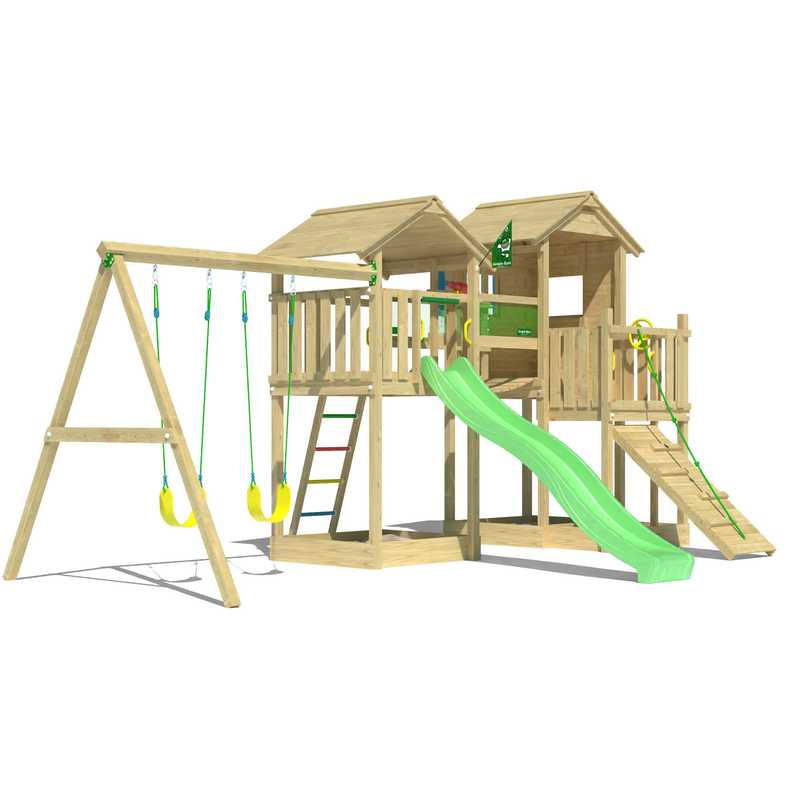 JUNGLE GYM Spielturm »Stronghold« Spielanlage mit 2 Türmen, Schaukel und Rutsche mit Wasseranschluss hellgrün