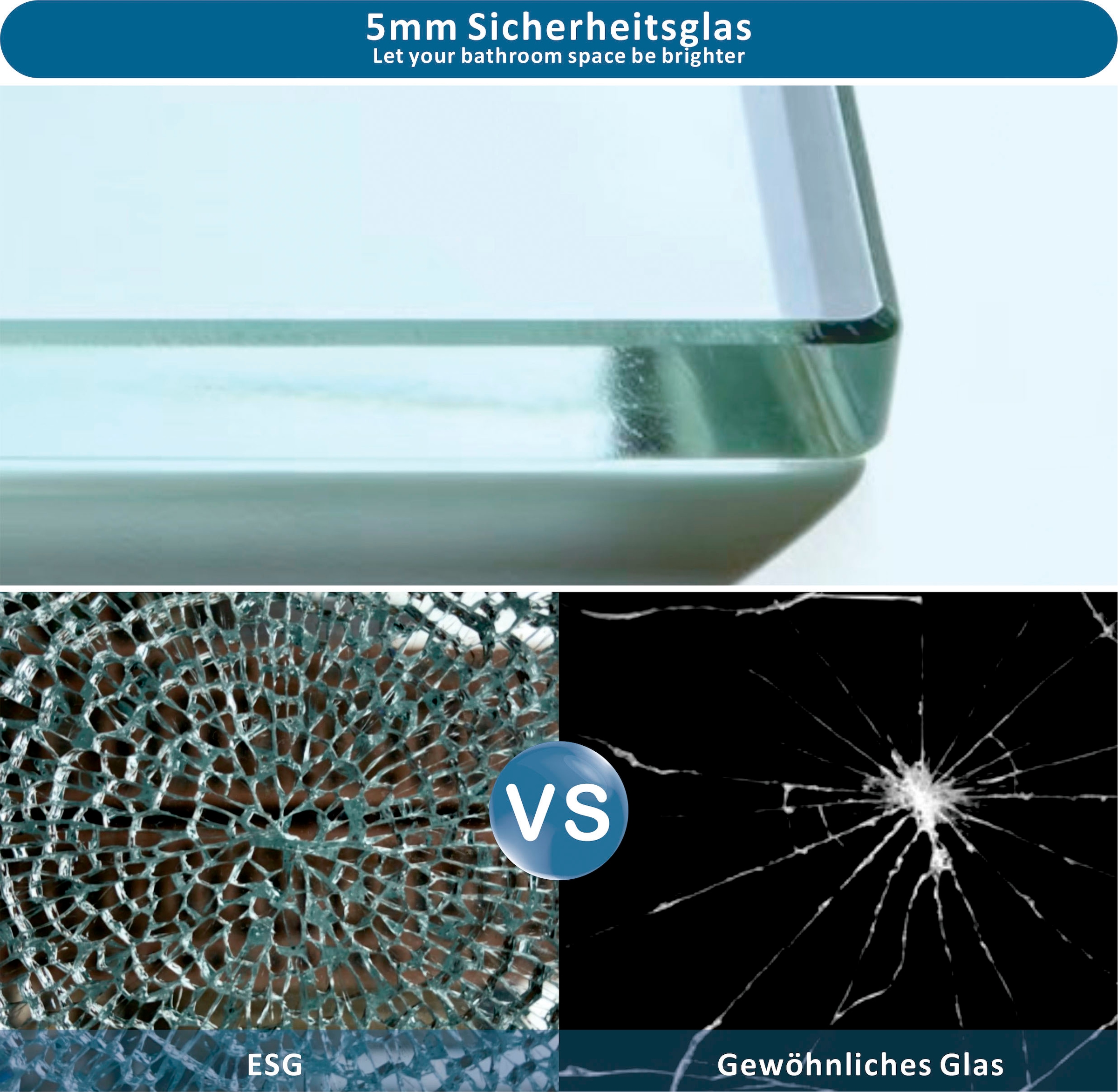 welltime Walk-in-Dusche 8mm Starke Scheibe mit Streifendekor