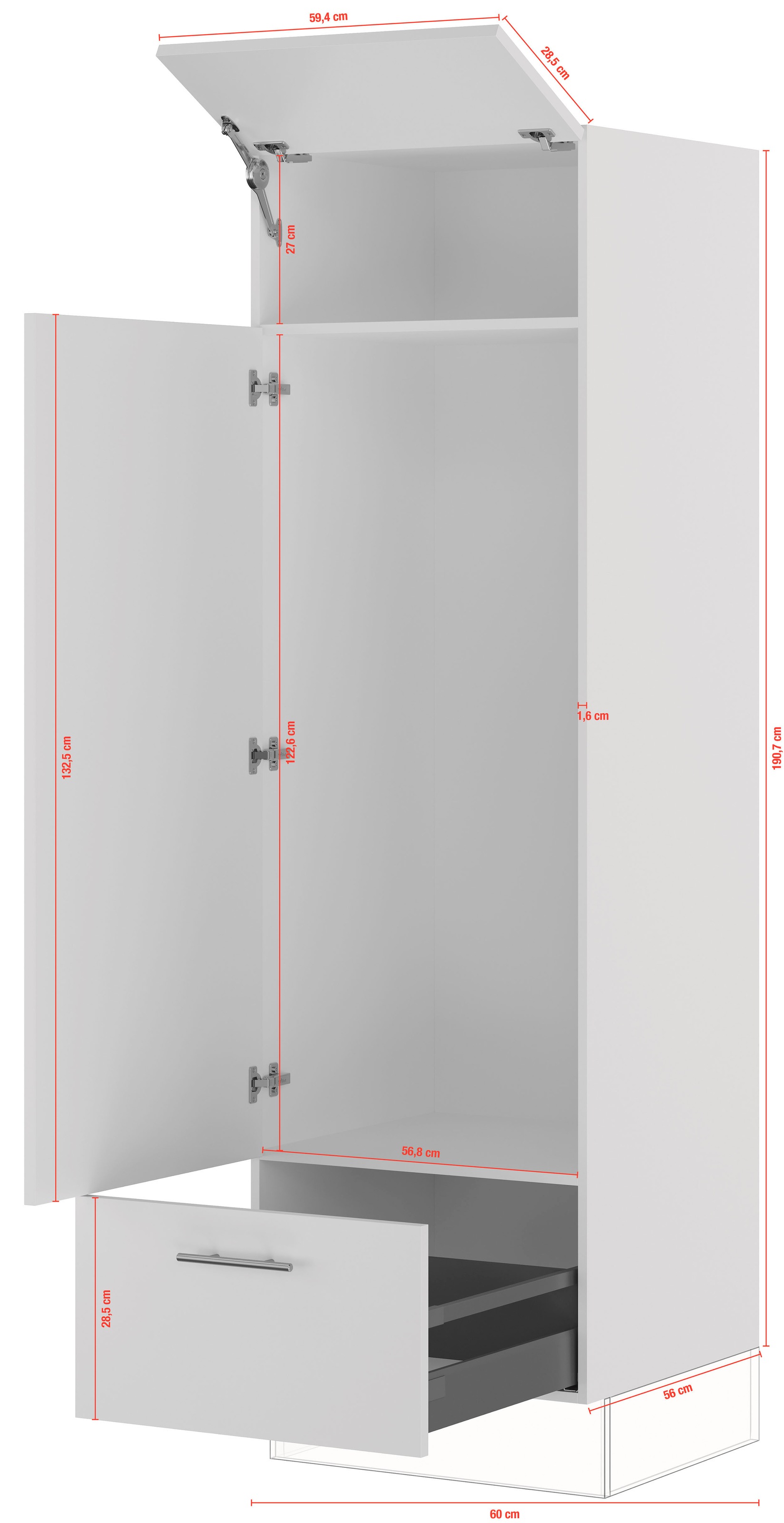IMPULS KÜCHEN Kühlumbauschrank »"Valencia", Breite/Höhe: 60/190,7 cm, mit Soft-Close«, vormontiert, mit zusätzlichem Auszug und Fach hinter der Klapptür