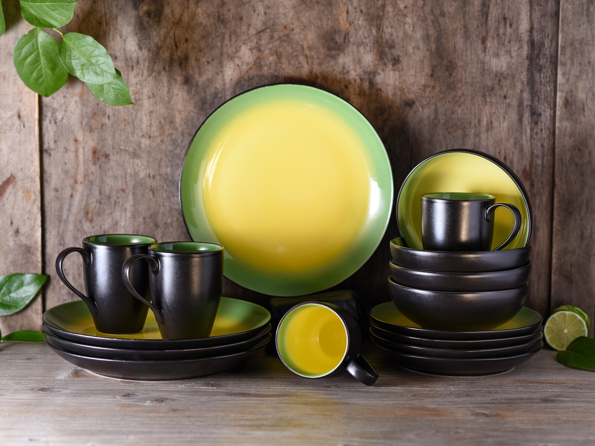 CreaTable Kombiservice HOT GREEN grün Steinzeug 16 tlg. günstig online kaufen