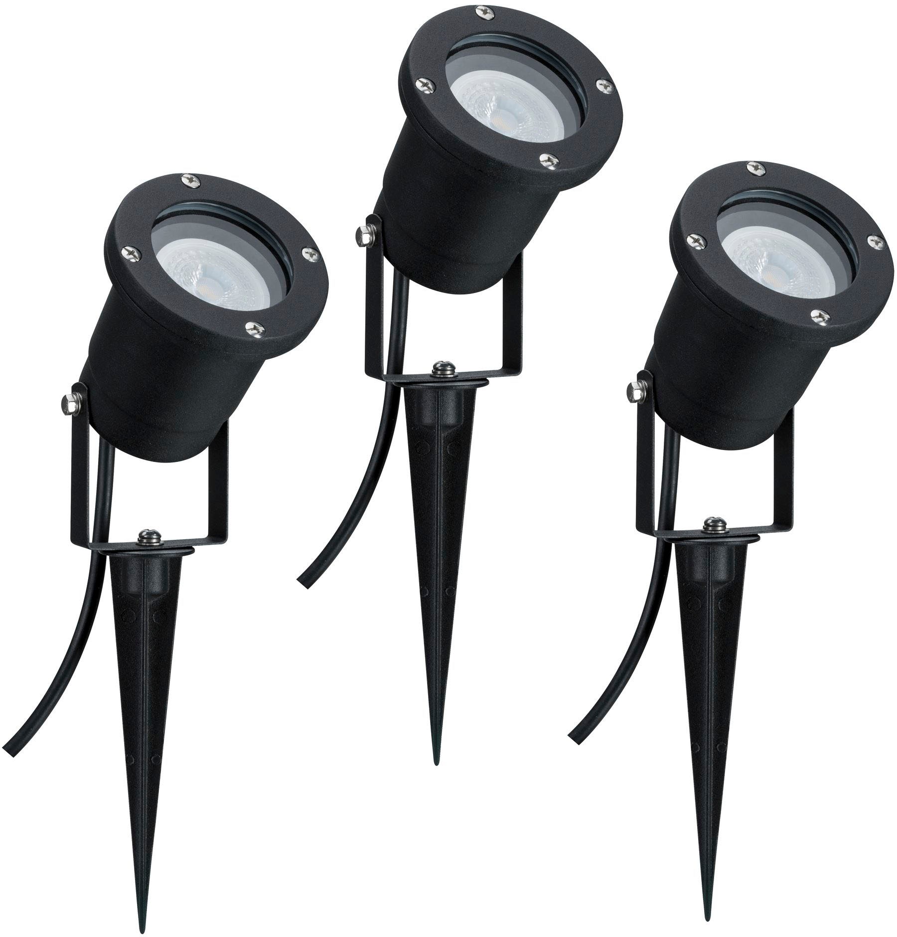 Paulmann LED Gartenstrahler »Outdoor 230V Spotlight IP65 GU10 3x3,5W 230V 3000K Schwarz Aluminium«, 3 flammig-flammig, GU10, IP65