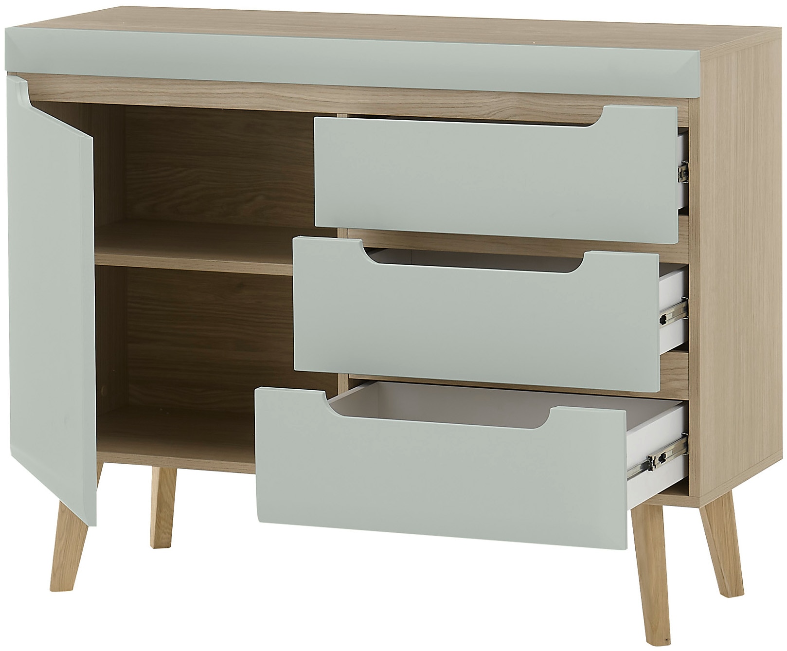INOSIGN Sideboard »Torge, Anrichte, Kommode, Schubladenschrank«, (1 St.), abgeschrägte Füße, drei Farben, Scandi Design, 107 cm breit