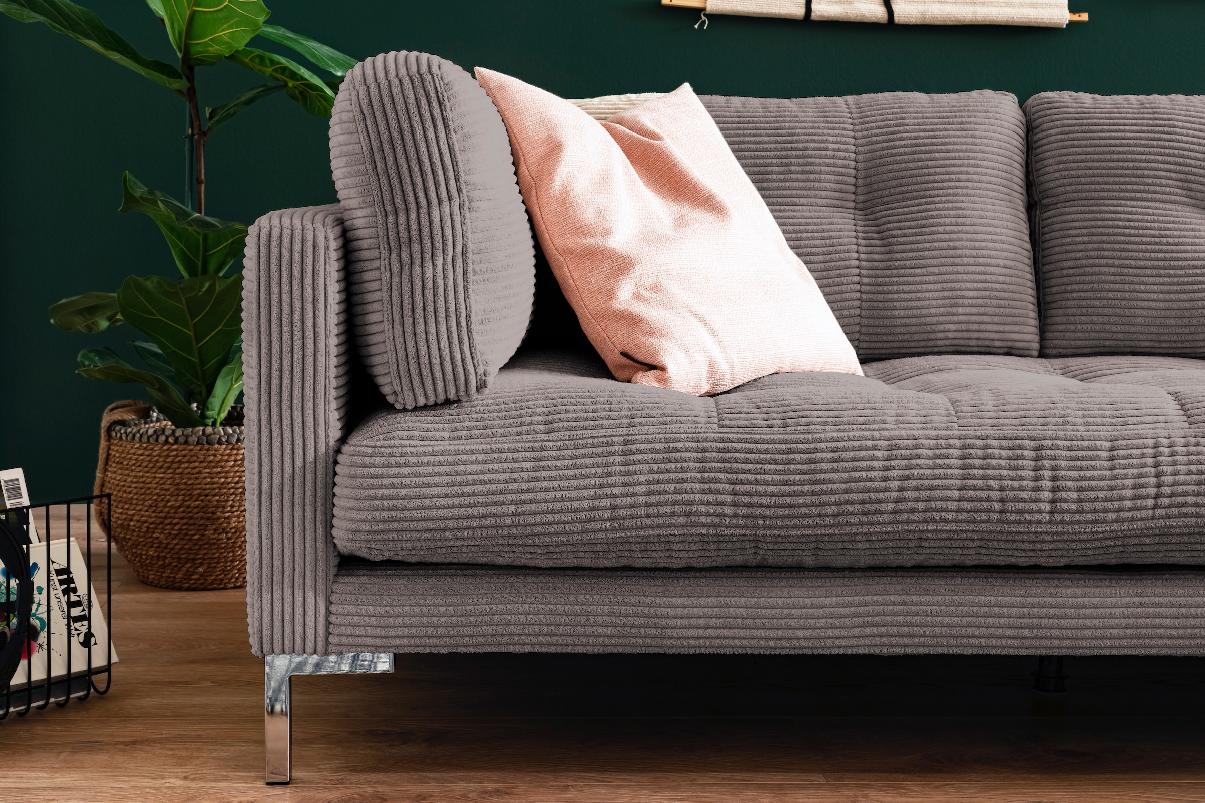 Trends by HG Ecksofa »Landau L-Form«, in Cord-Stoff mit Metallfuß