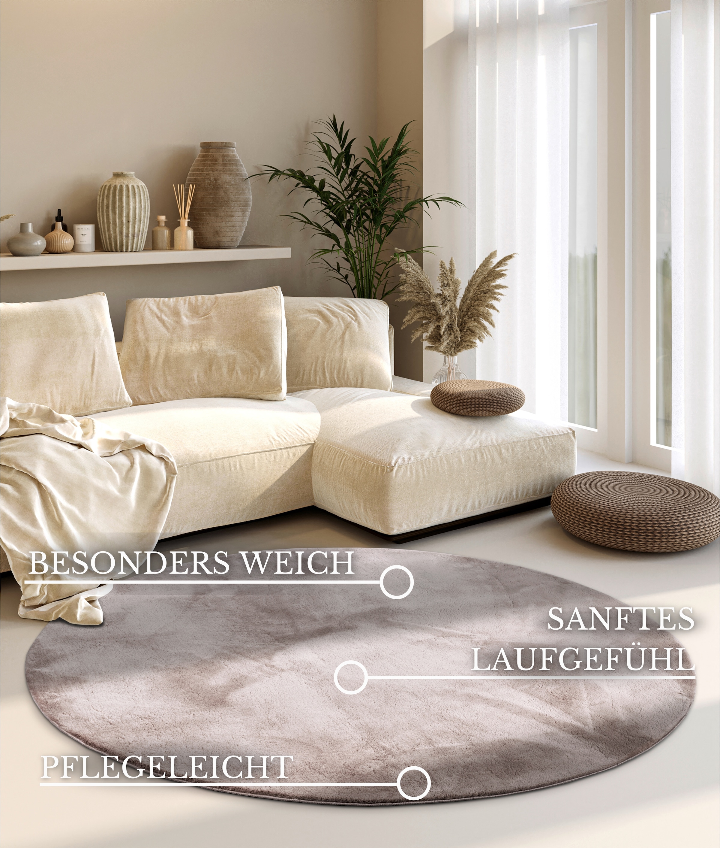 Villeroy & Boch Teppich »Leon«, rund, 15 mm Höhe, Langflor, Shaggy, einfarbig, flauschig, weich, glänzend, modern, uni