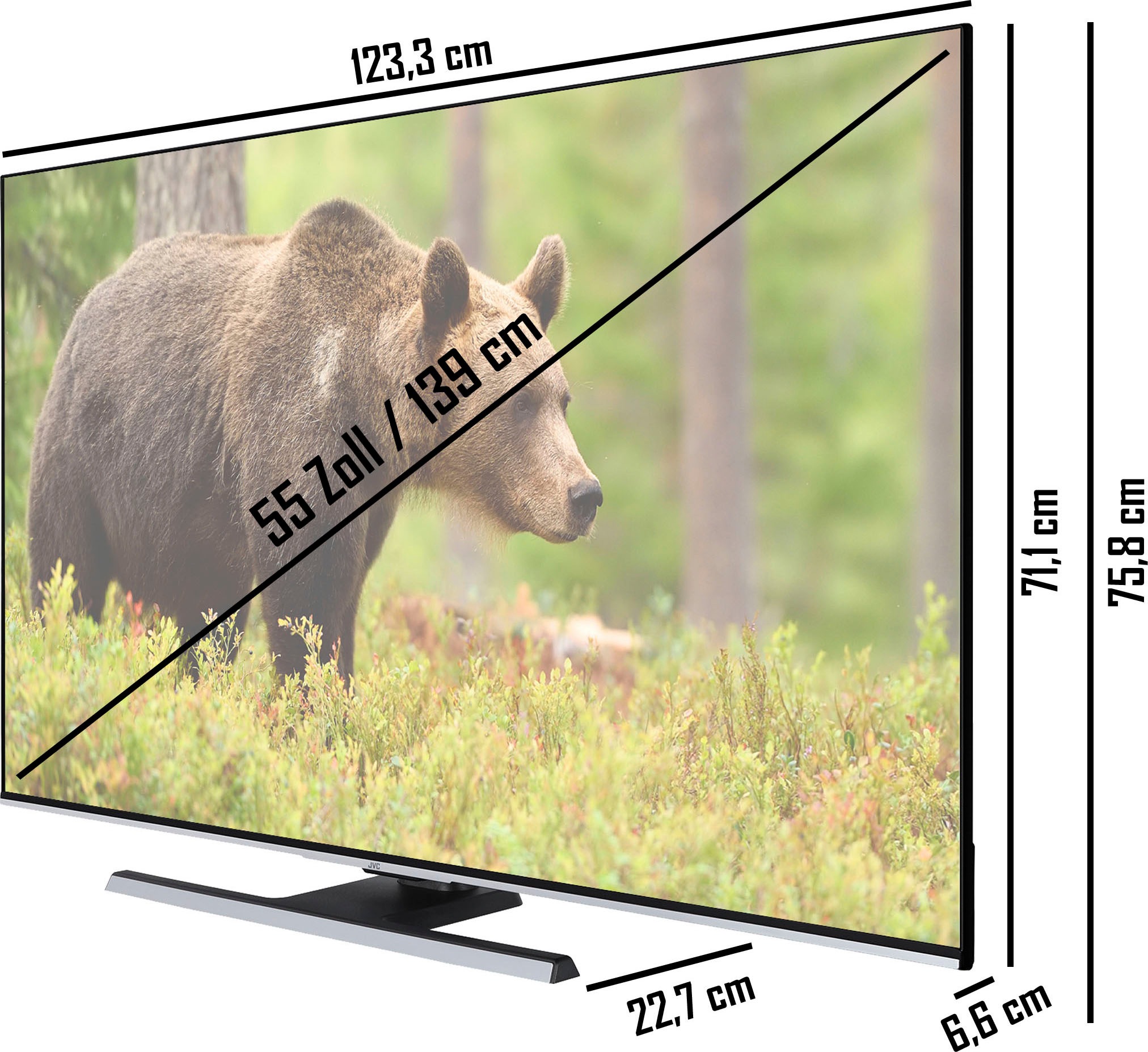 JVC LED-Fernseher Triple-Tuner, HD, 6 Dolby TV, »LT-55VU8155«, Vision, 139 Monate HD+ 4K cm/55 Smart HDR Raten inklusive auf Ultra bestellen Zoll