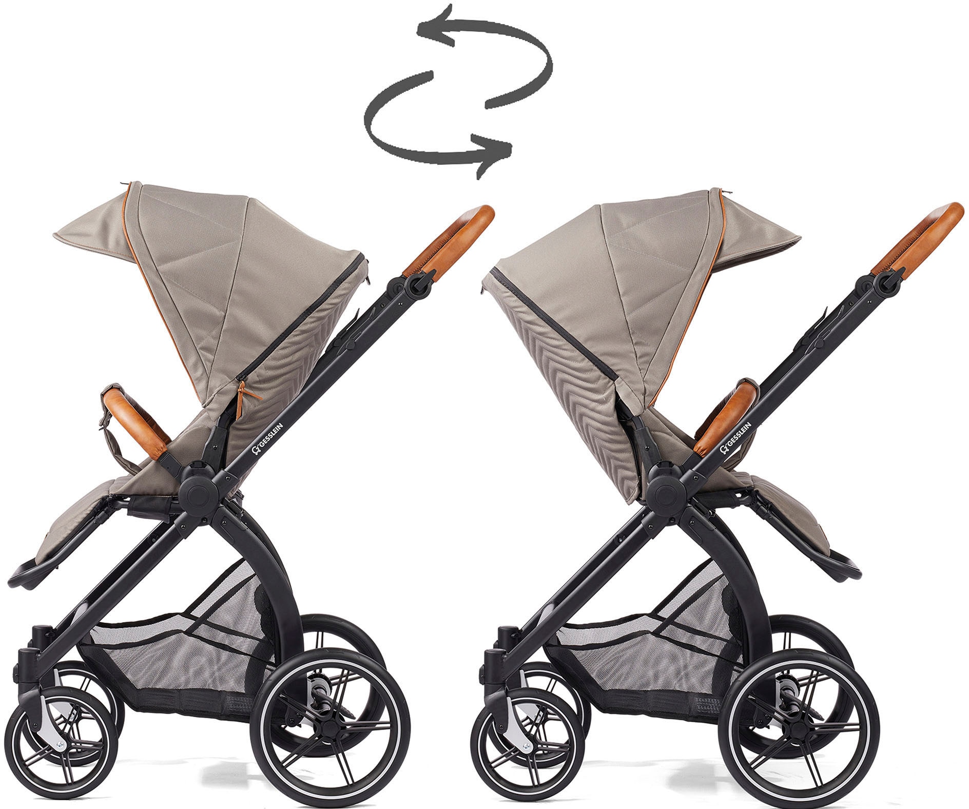 Gesslein Kombi-Kinderwagen »FX4 Soft+ mit Aufsatz Style, schwarz/cognac«, mit Babywanne C3 und Babyschalenadapter