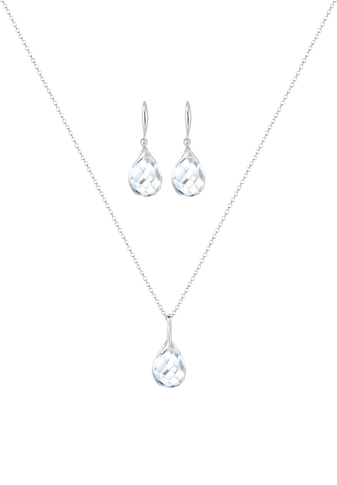 Elli Schmuckset »Tropfen Bergkristall Weiß 925 Sterling Silber«