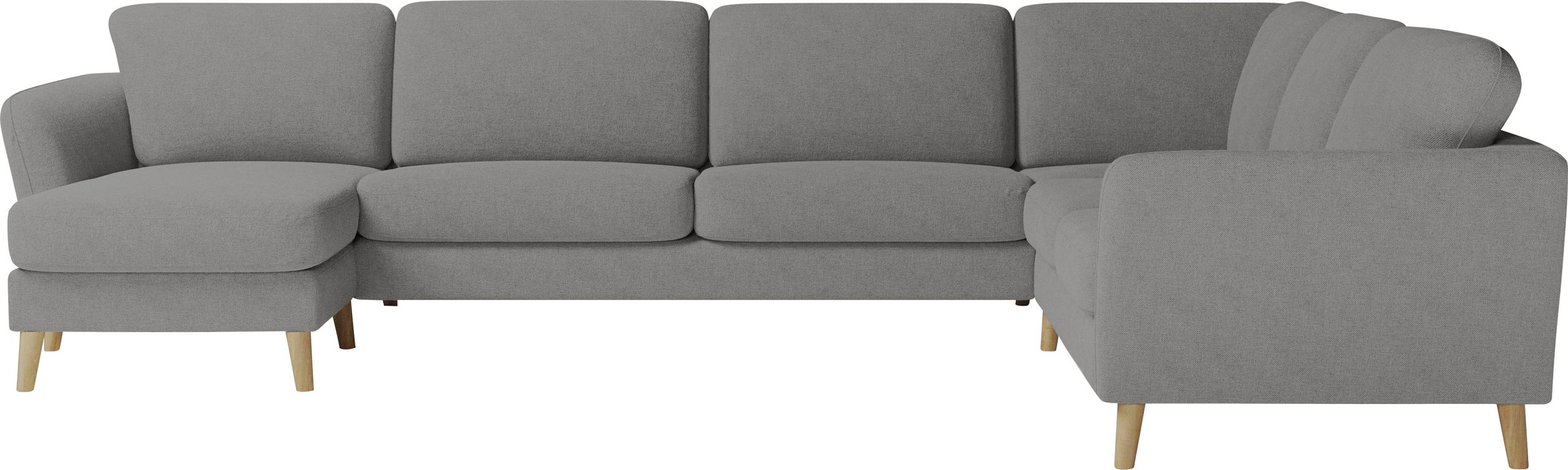 Home affaire Wohnlandschaft »MARSEILLE XXL 349cm, U-Form, Ottomane rechts/links wählbar« Massivholzbeine Eiche, Landhausstil, Wellenunterfederung