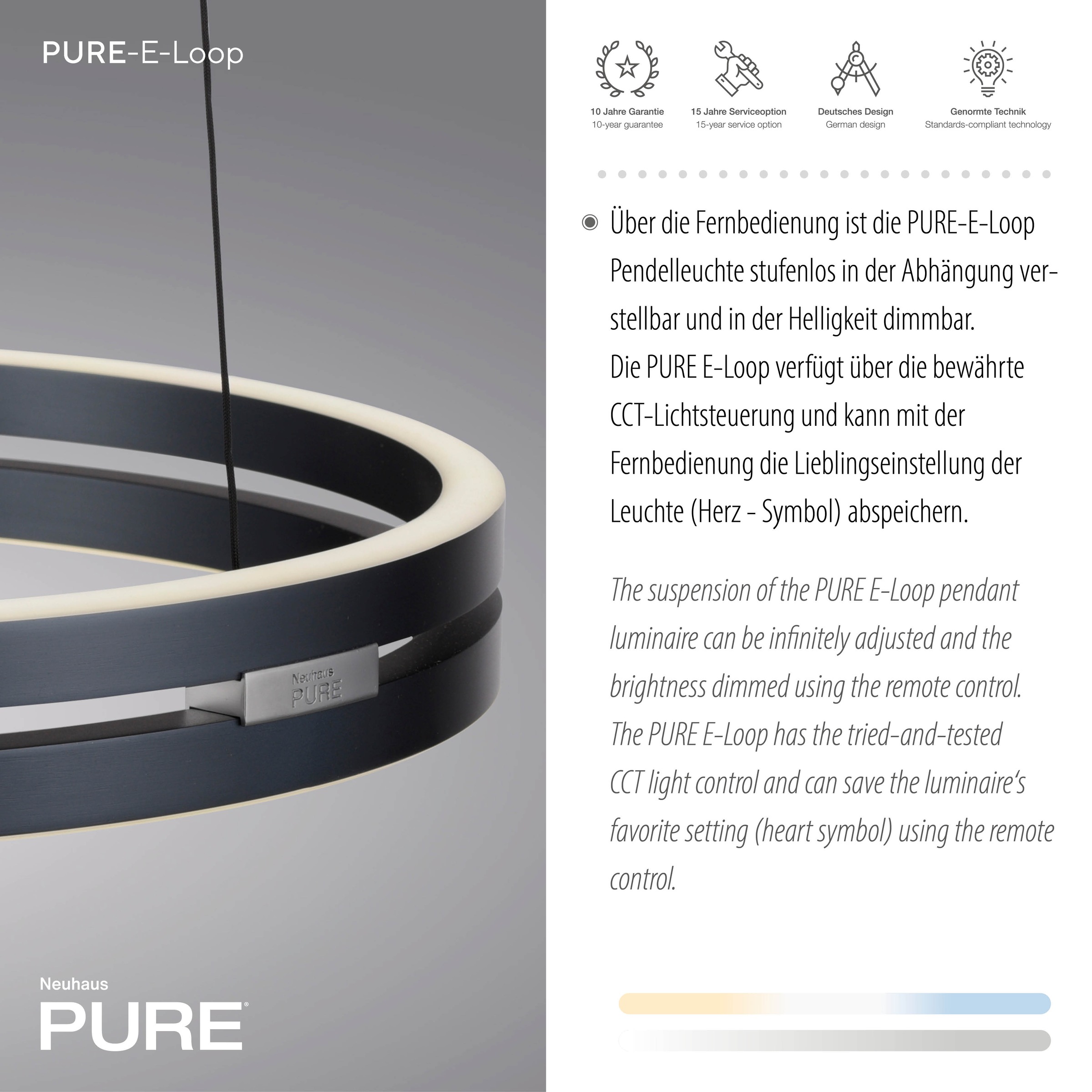 Neuhaus PURE LED Pendelleuchte »PURE E-Loop« LED-Board 1 Stk. warmweiß - kaltweiß e-LIFT® Funktion, CCT, dimmbar über Fernbedienung
