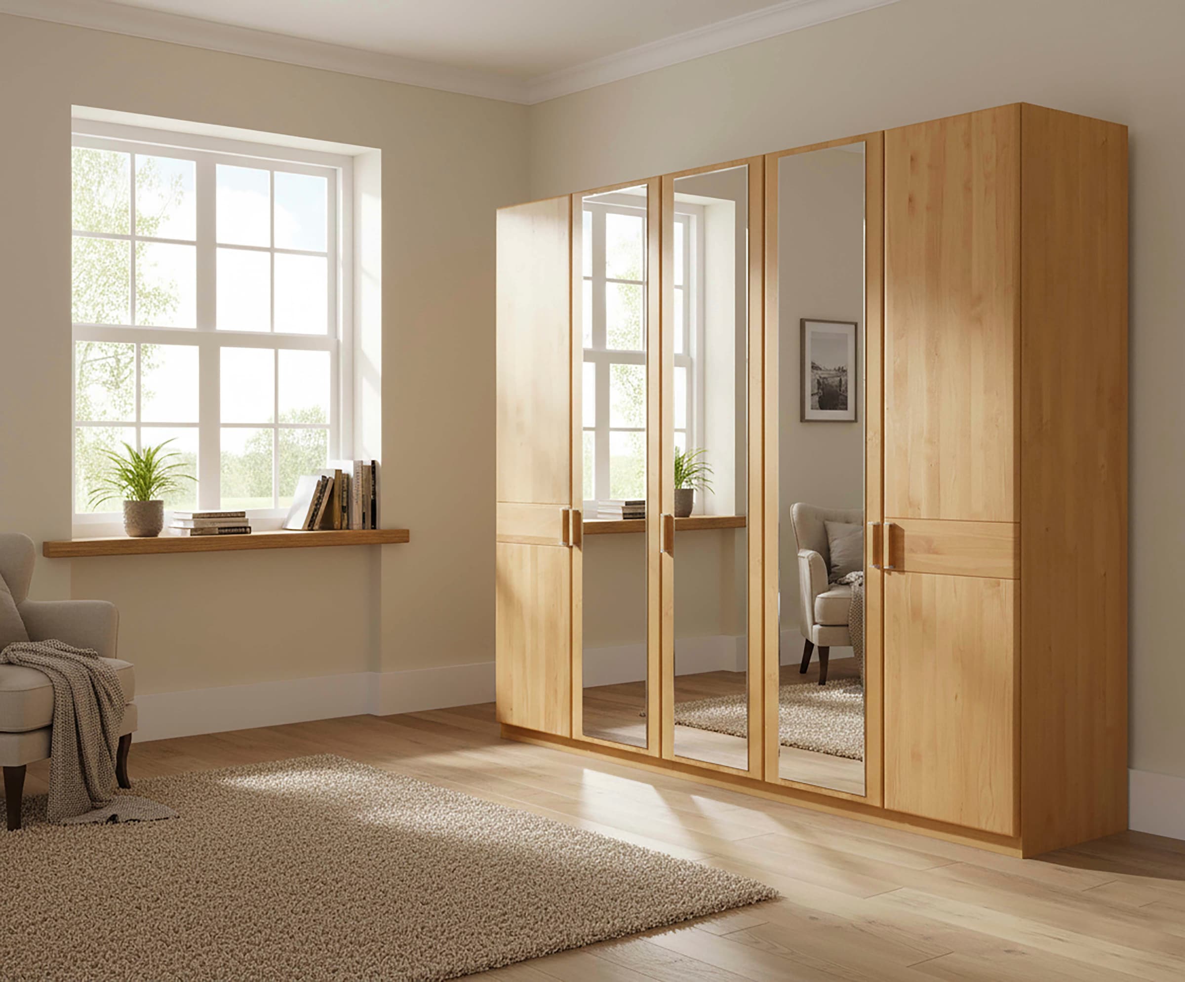 WIEMANN Kleiderschrank »Lausanne, Drehtürenschrank, Schrank, Wäscheschrank, Erle teilmassiv« 300 cm Breite mit 5 oder 6 Türen wählbar,  Front aus Massivholz in Erle, langlebige Qualität, inkl. Türendämpfung