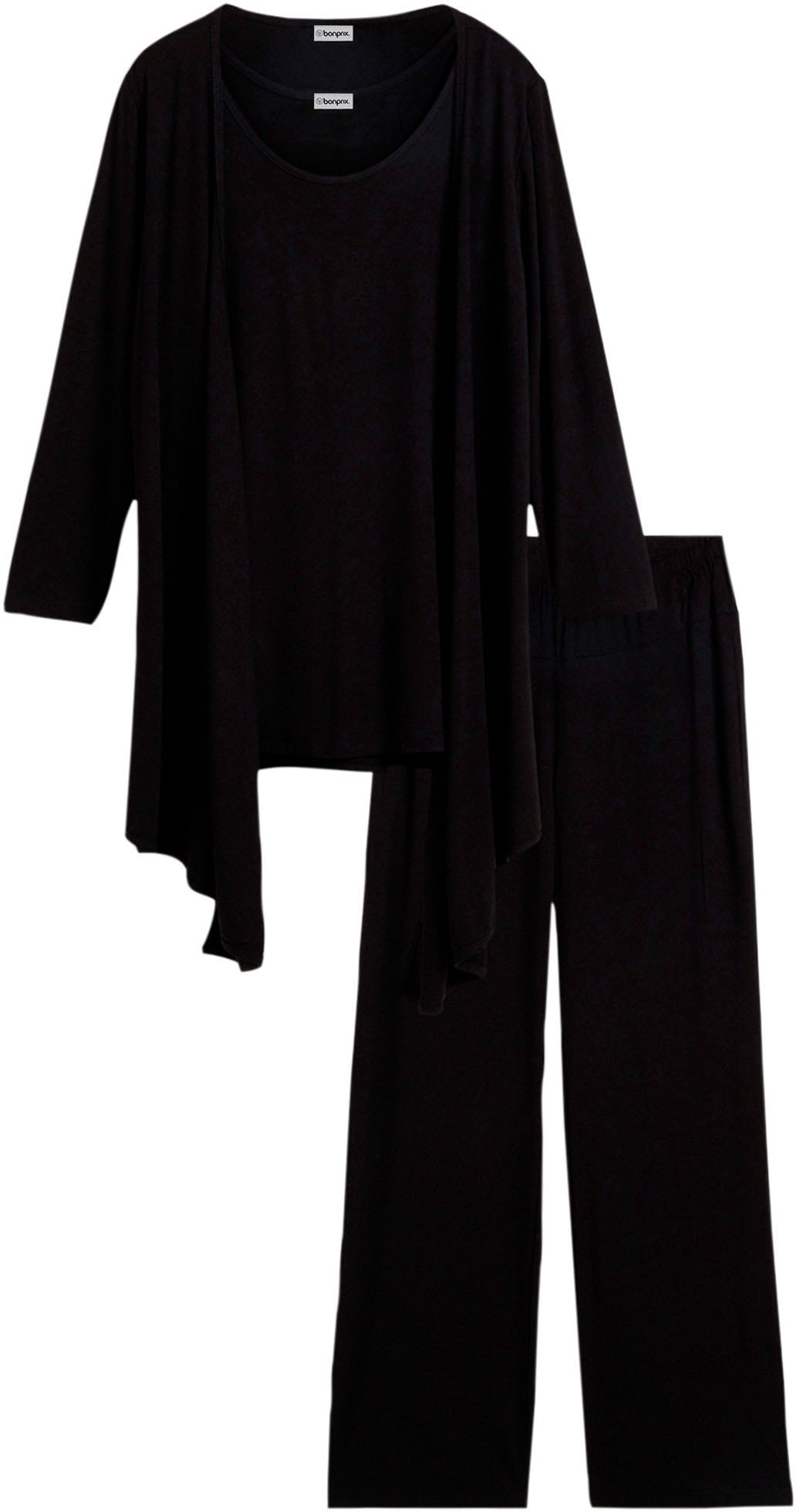 bonprix Shirttop »Loungewear Hausanzug« Set, 3 Jacke mit 3/4-Ärmeln, Tanktop, knöchellange Hose, bequeme Passform