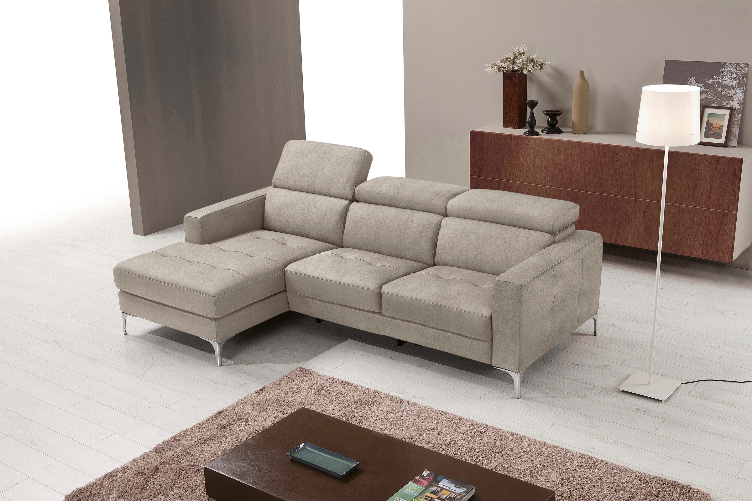 Egoitaliano Ecksofa »Matt, erstklassiger Sitzkomfort, aufwendige Detailverarbeitung, L-Form« mit verstellbaren Kopfteilen zum Relaxen