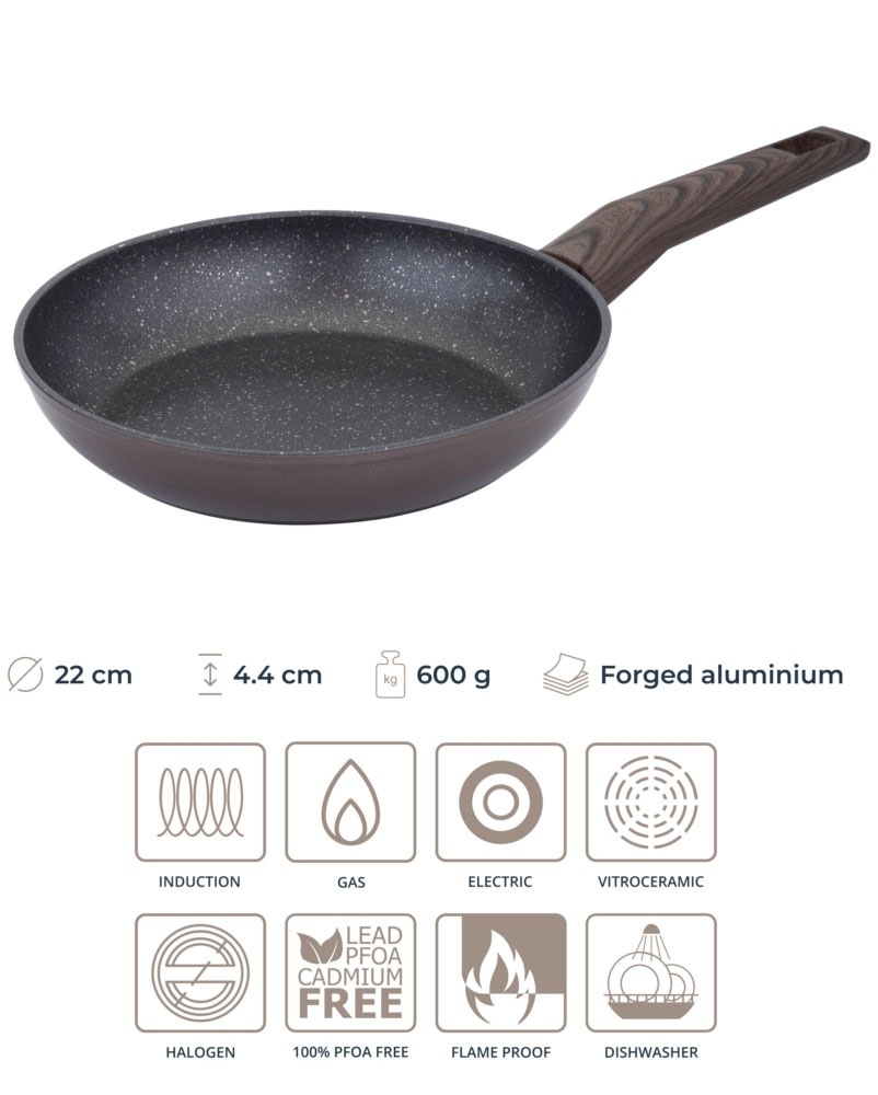 RESTO Kitchenware Bratpfanne »Carina, Universalpfanne mit holzähnlichem Soft-Touch-Griff«, Aluminium, (1 tlg.), mit Marmor-Antihaftbeschichtung, 4-lagig, für alle Herdarten geeignet