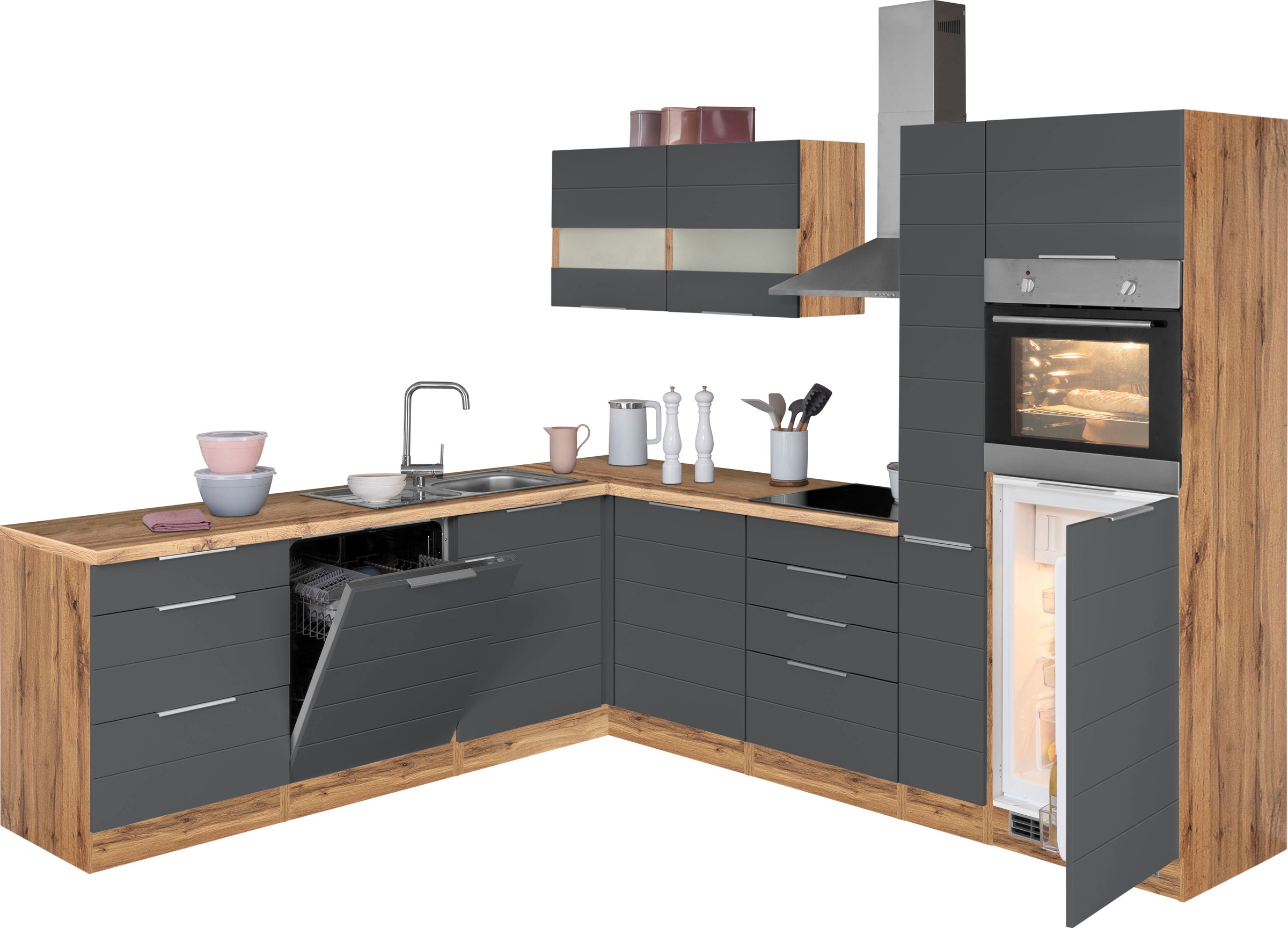 KOCHSTATION Winkelküche »KS-Luhe«, Stellbreite 240x270 cm, wahlweise mit oder ohne E-Geräten, MDF-Fronten