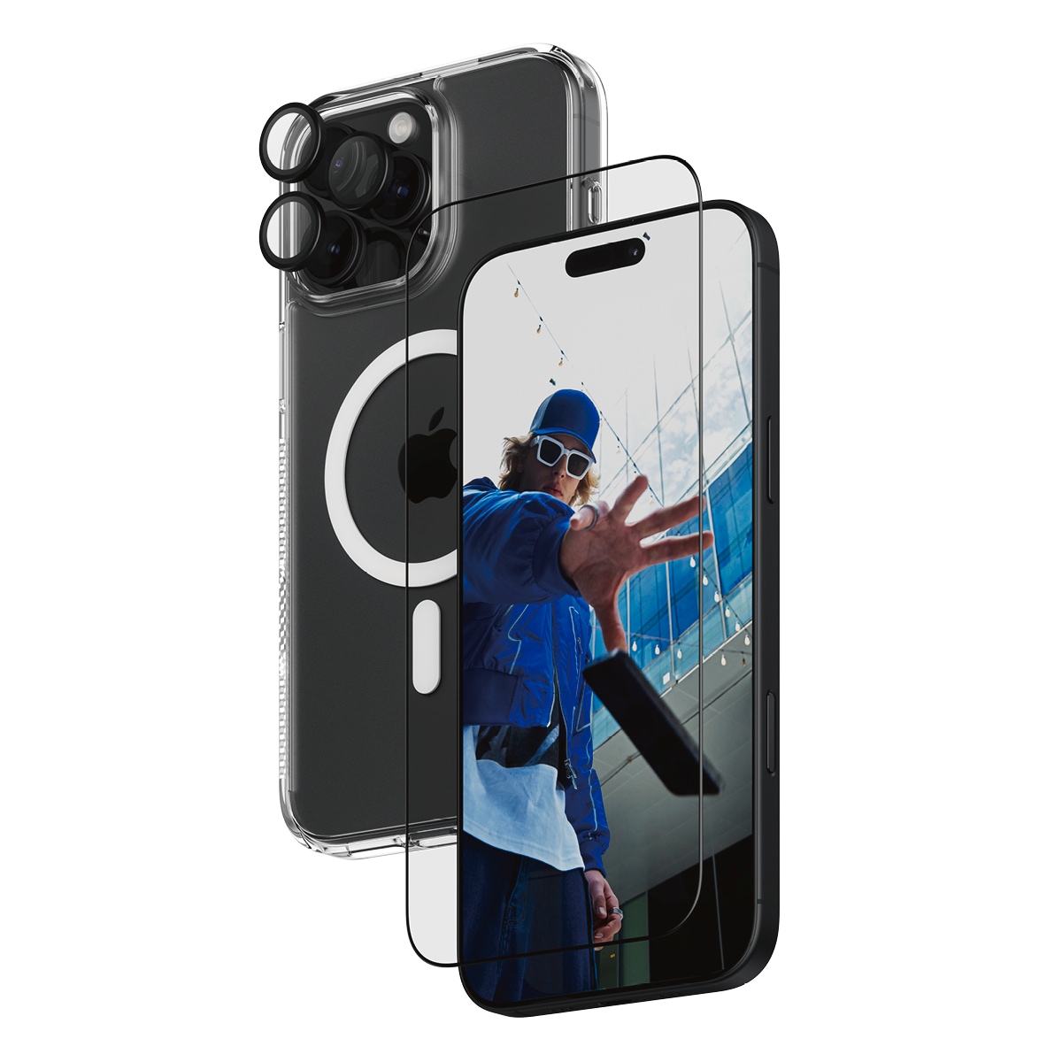 PanzerGlass Displayschutzglas »3-in-1 Protection, Glass, Hoops, Case«, für Apple iPhone 16 Pro Max, Displayschutzfolie, Schutzfolie, Bildschirmschutz, kratz- & stoßfest