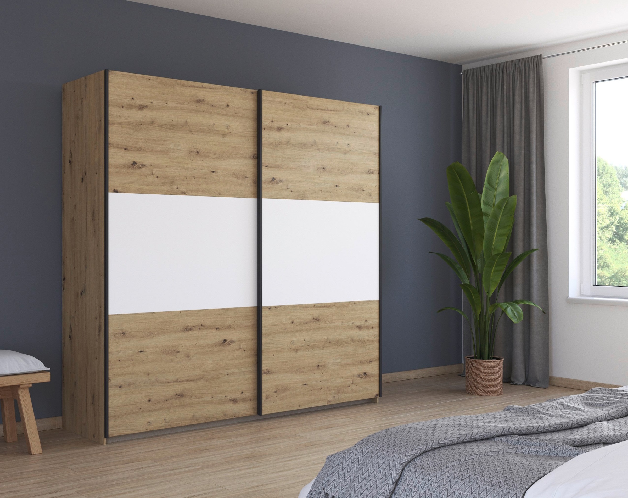 rauch Schwebetürenschrank »Kleiderschrank Schrank Garderobe Garderobenschrank Wäscheschrank NEO«, (in 3 verschiedenen Ausstattungen BASIC/CLASSIC/PREMIUM), mit großzügigem Stauraum und vielfältigen Farbkombinationen