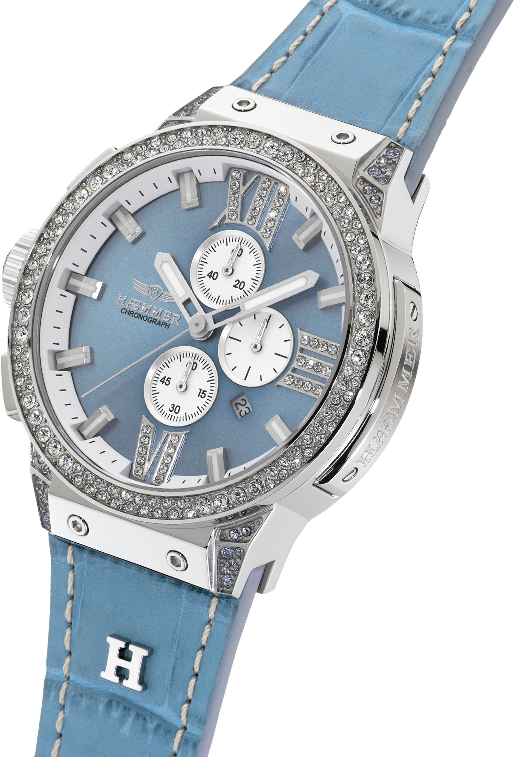 HAEMMER GERMANY Chronograph »EMINENT«, Quarzuhr, Damenuhr, Datum, Stoppfunktion, Saphirglas, Lederarmband