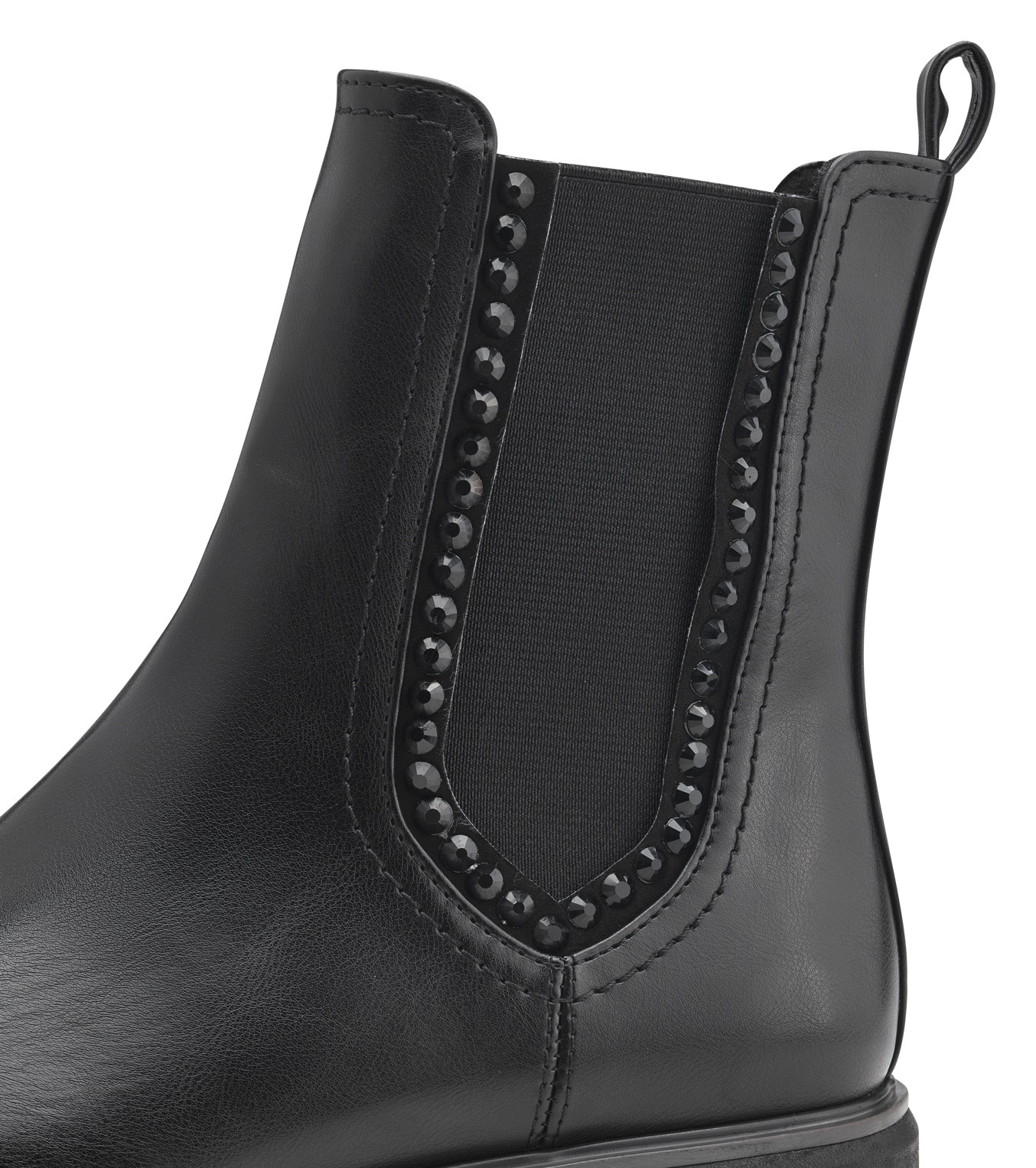 MARCO TOZZI Chelseaboots, Blockabsatz, Stiefelette, Boots, vegan, mit Strass-Steinen verziert