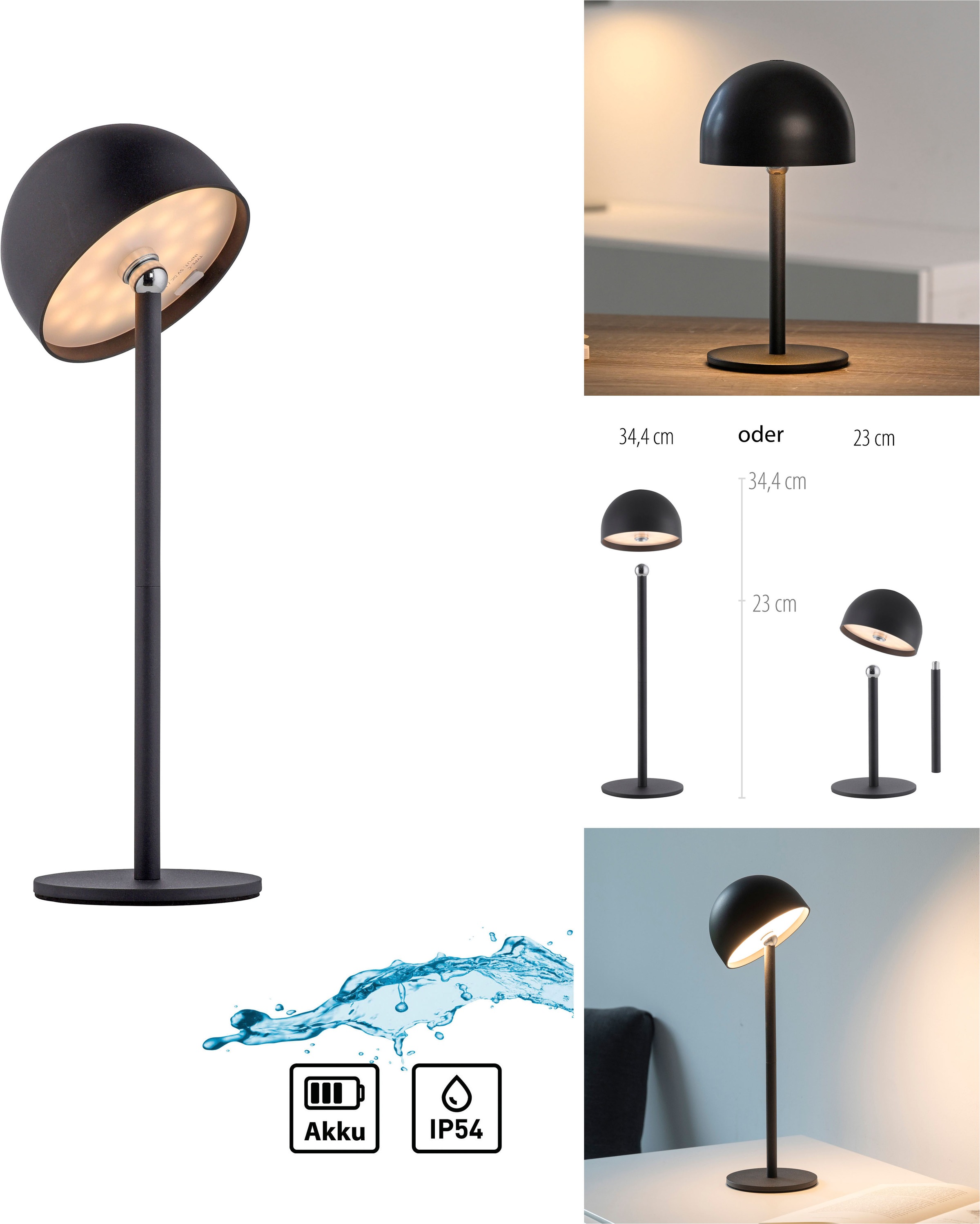 OTTO home Tischleuchte »Akku Tischlampe Gerrin Indoor Outdoor, magnetischer Flaschenaufsatz« LED-Board Warmweiß Pilzlampe Flaschenaufsatz, Regulierung der Lichtstärke, Pilz, Lampe