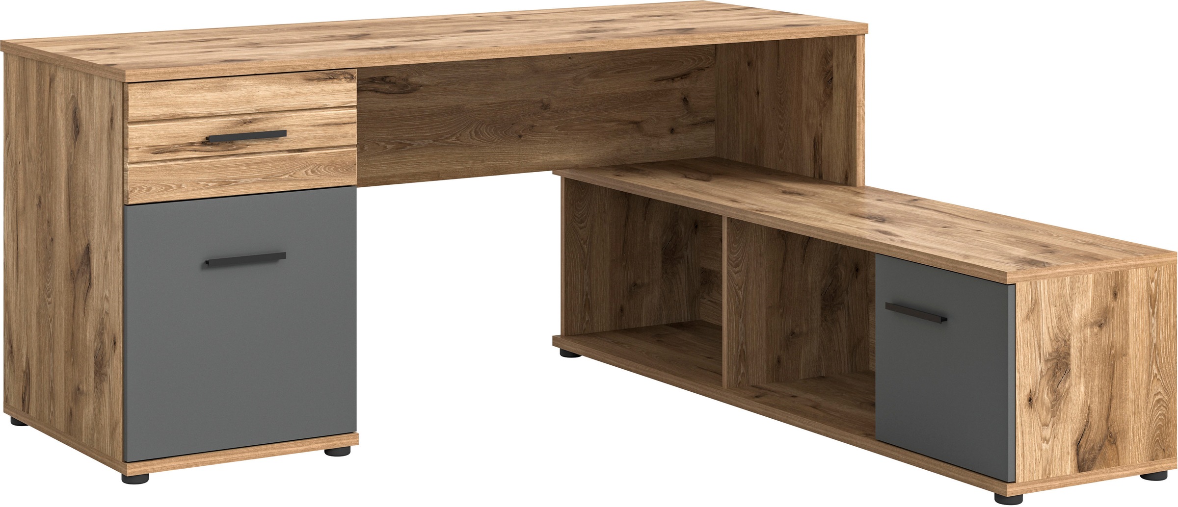 INOSIGN Eckschreibtisch »Riga, Breite 170cm, in Nox Oak Nachbildung und Bas günstig online kaufen