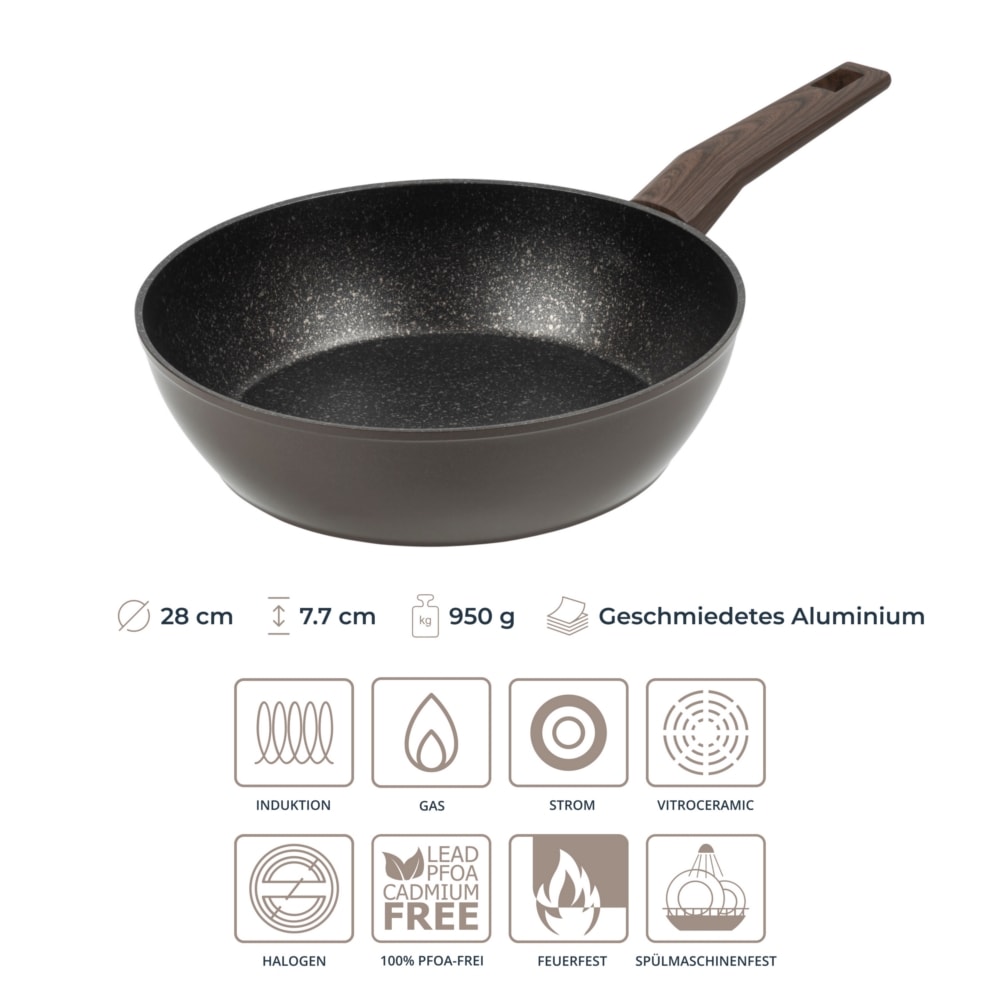 RESTO Kitchenware Pfannen-Set »Carina antihaftbeschichtet und spülmaschinenfest« Aluminium Set, 1x Bratpfanne Ø 20 cm, 2x tiefe Bratpfanne Ø 24/28 cm, 3 tlg. für alle Herdarten geeignet, auch Induktion