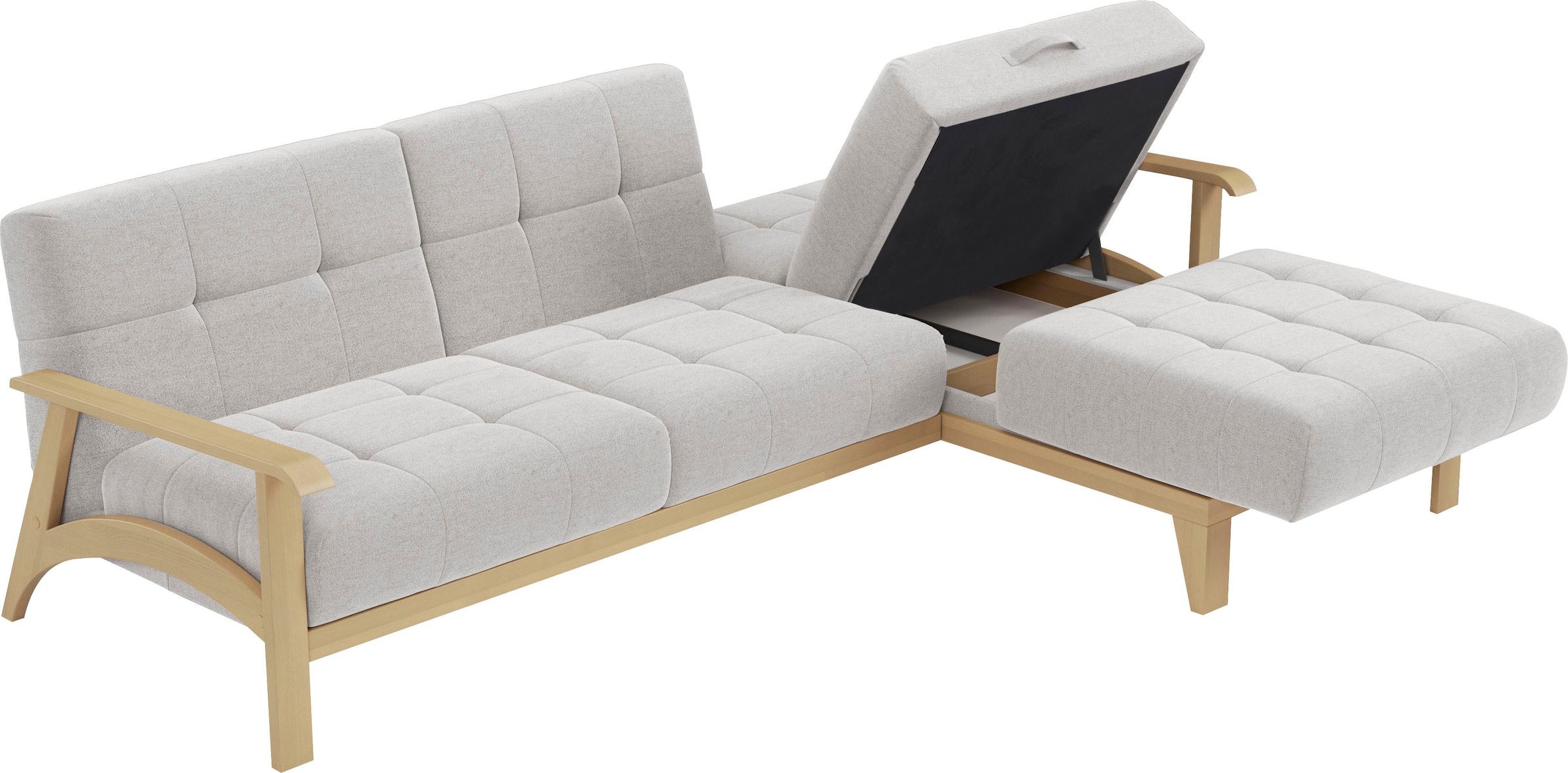sit&more Ecksofa »Billund L-Form«, Armlehnen aus Buchenholz in natur, verschiedene Bezüge und Farben
