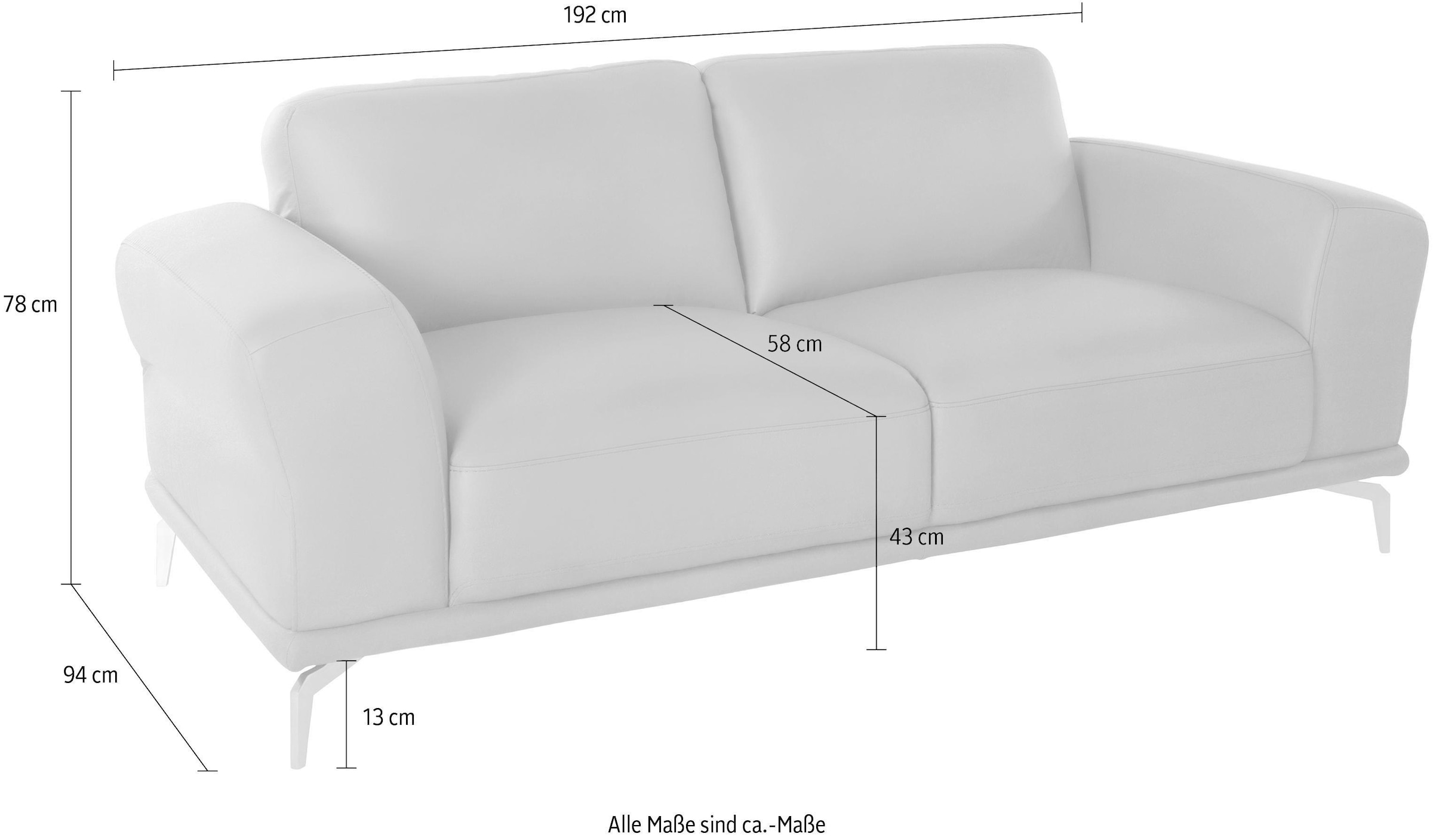 W.SCHILLIG 2-Sitzer »montanaa« mit Metallfüßen in Chrom glänzend, Breite 192 cm