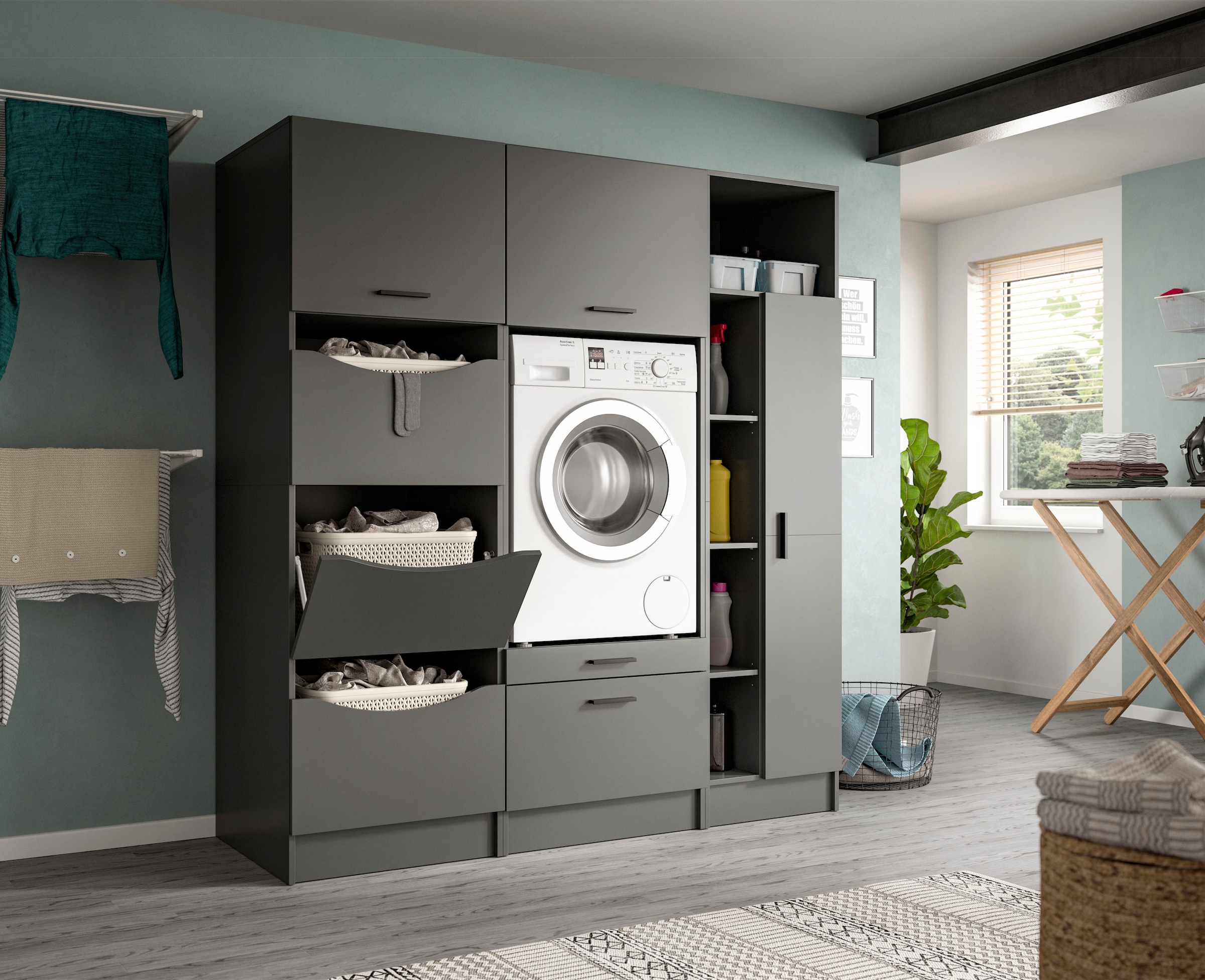 welltime Badmöbel-Set »FALAS, TOPSELLER!, 3-teilig, Hauswirtschaftsraum Set, Breite 176 cm«, (Set, 3 St., 1x Wäscheschrank, 1x Waschmaschinenumbauschrank, 1x Mehrzweckschrank), Kombination, Waschmaschinenumbau, Waschmaschinenschrank, Wäschekammer