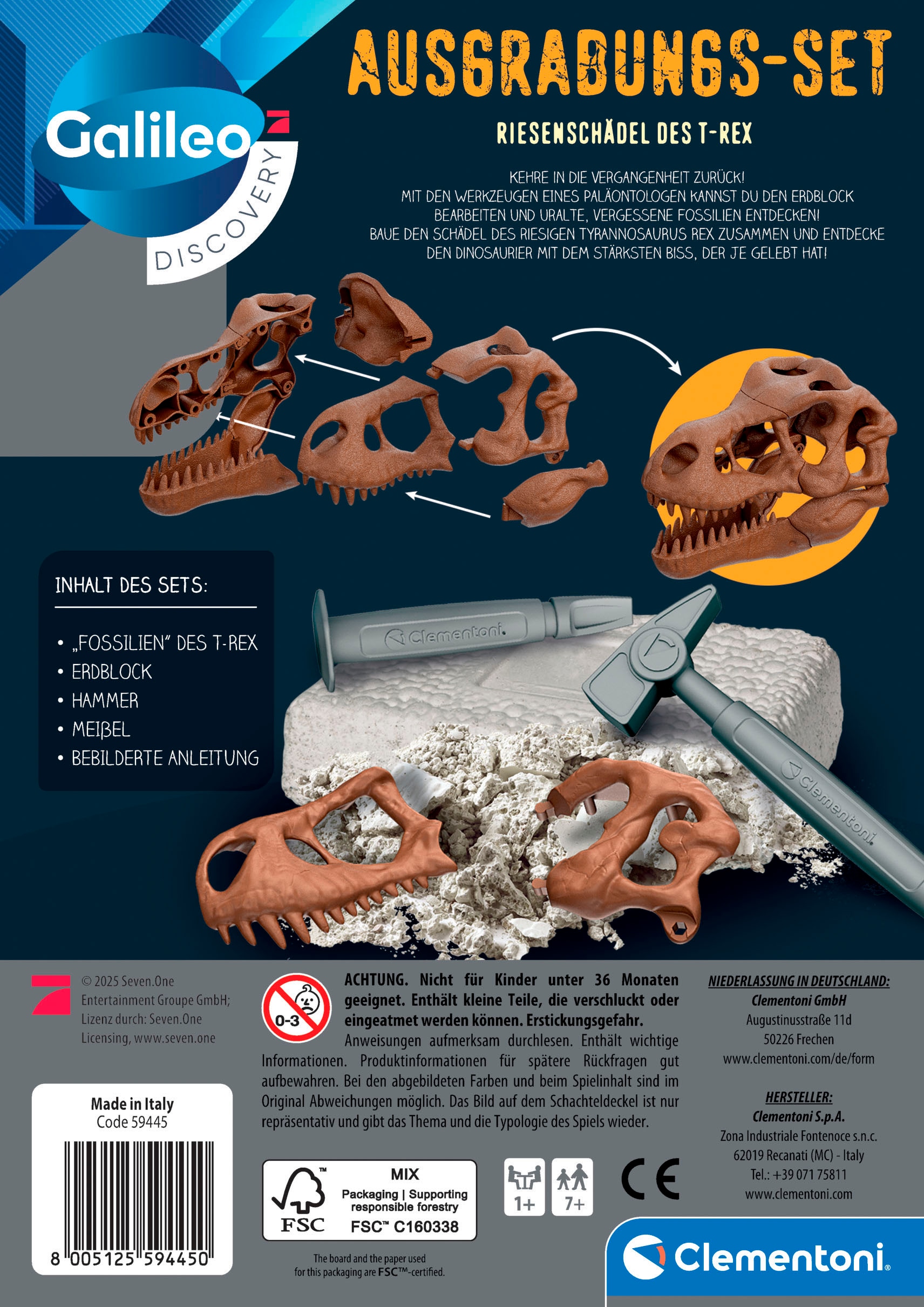 Clementoni® Experimentierkasten »Galileo Discovery, Ausgrabungs-Set Riesenschädel des T-Rex«, Made in Europe