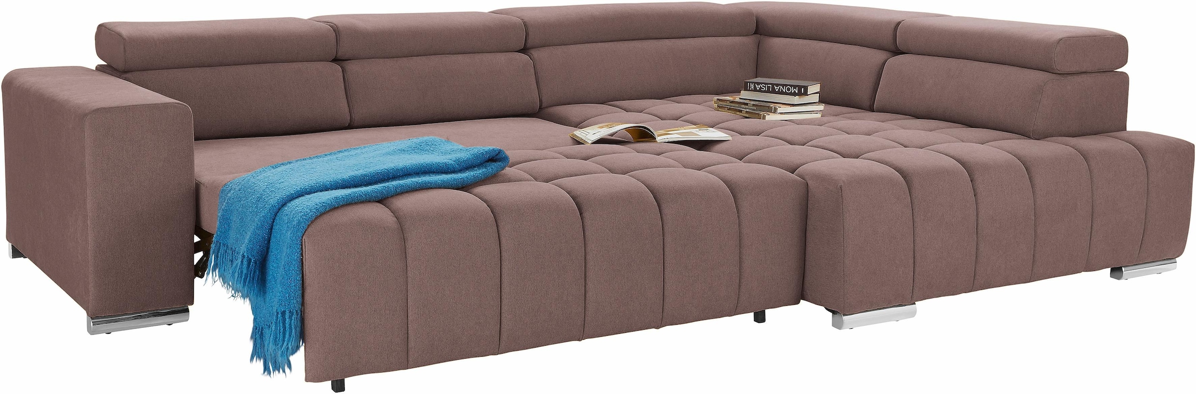 exxpo - sofa fashion Ecksofa »Elias, aktuelle Kreuzsteppung im Sitz, bequem, L-Form«, mit Kopf- bzw. Rückenverstellung, wahlweise mit Bettfunktion