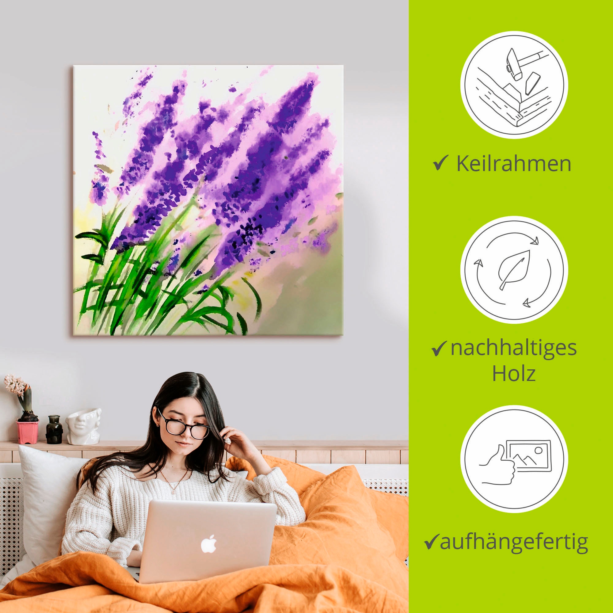 Artland Leinwandbild »Lavendel-aquarell«, Blumen, (1 St.), auf Keilrahmen gespannt