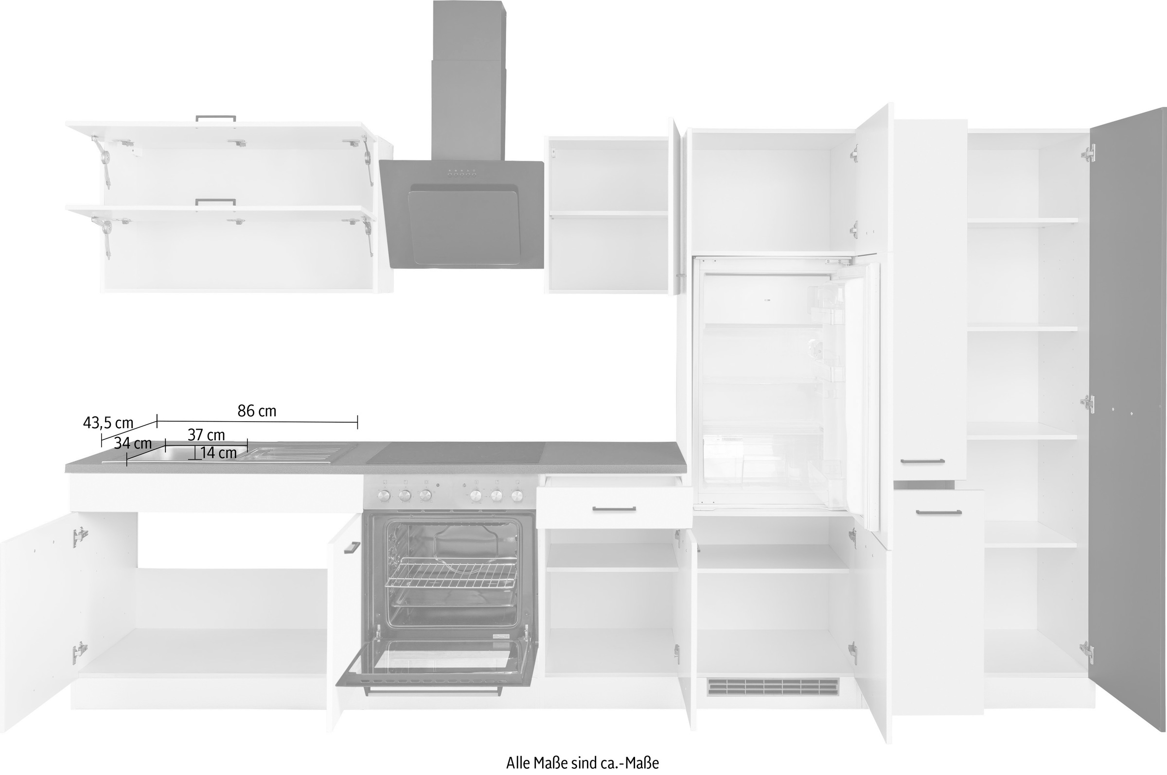 KOCHSTATION Küchenzeile »KS-Trier«, mit E-Geräten, Breite 350 cm