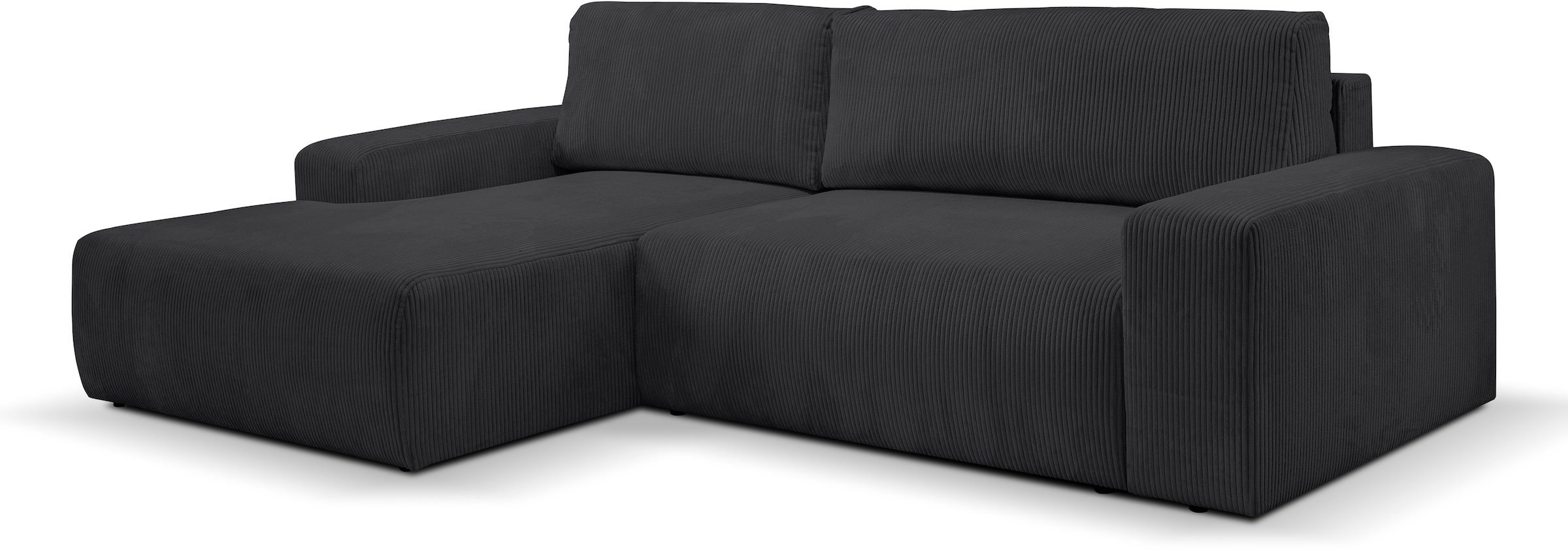 WERK2 Ecksofa »Rotterdam-L, kuschelweicher Cord oder Breitcord, L-Form, Breite 267 cm«, Design Ecksofa mit Schlaffunktion & Bettkasten, Cord, Anthrazit
