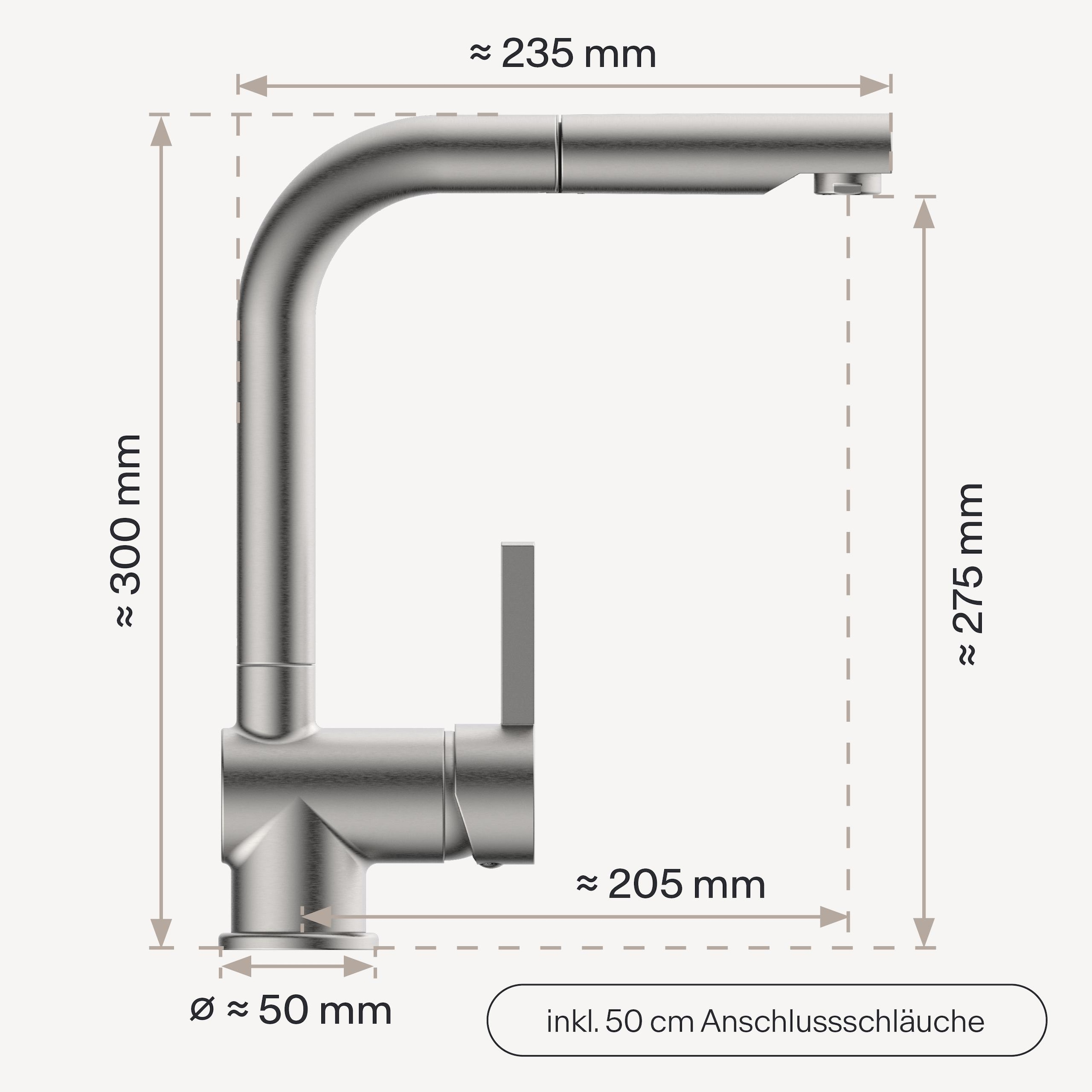 WASSERWERK Spültischarmatur »WK 4, Wasserhahn, Küche, Einhebelmischer« 360° schwenkbar, Cold-Start-Funkt., herausziehbar