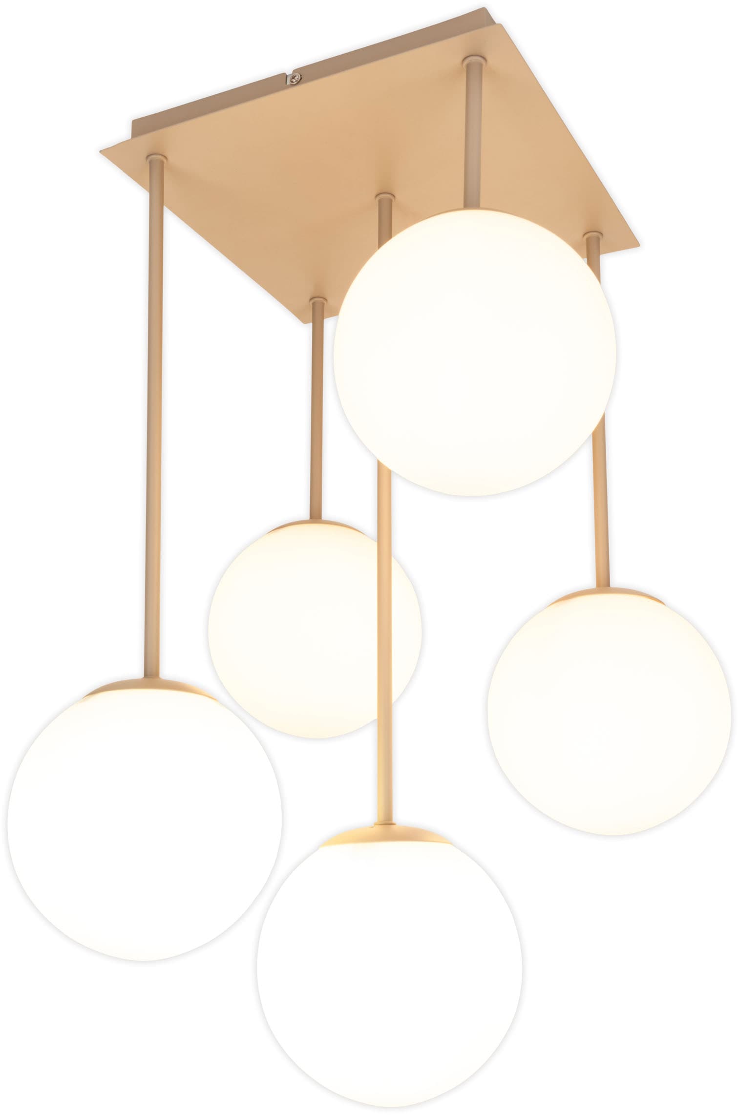 my home Pendelleuchte »Nymölla« E14 1 Stk. 5 Glaskugeln mit je 1x E14 exkl., Gestell eckig beige matt