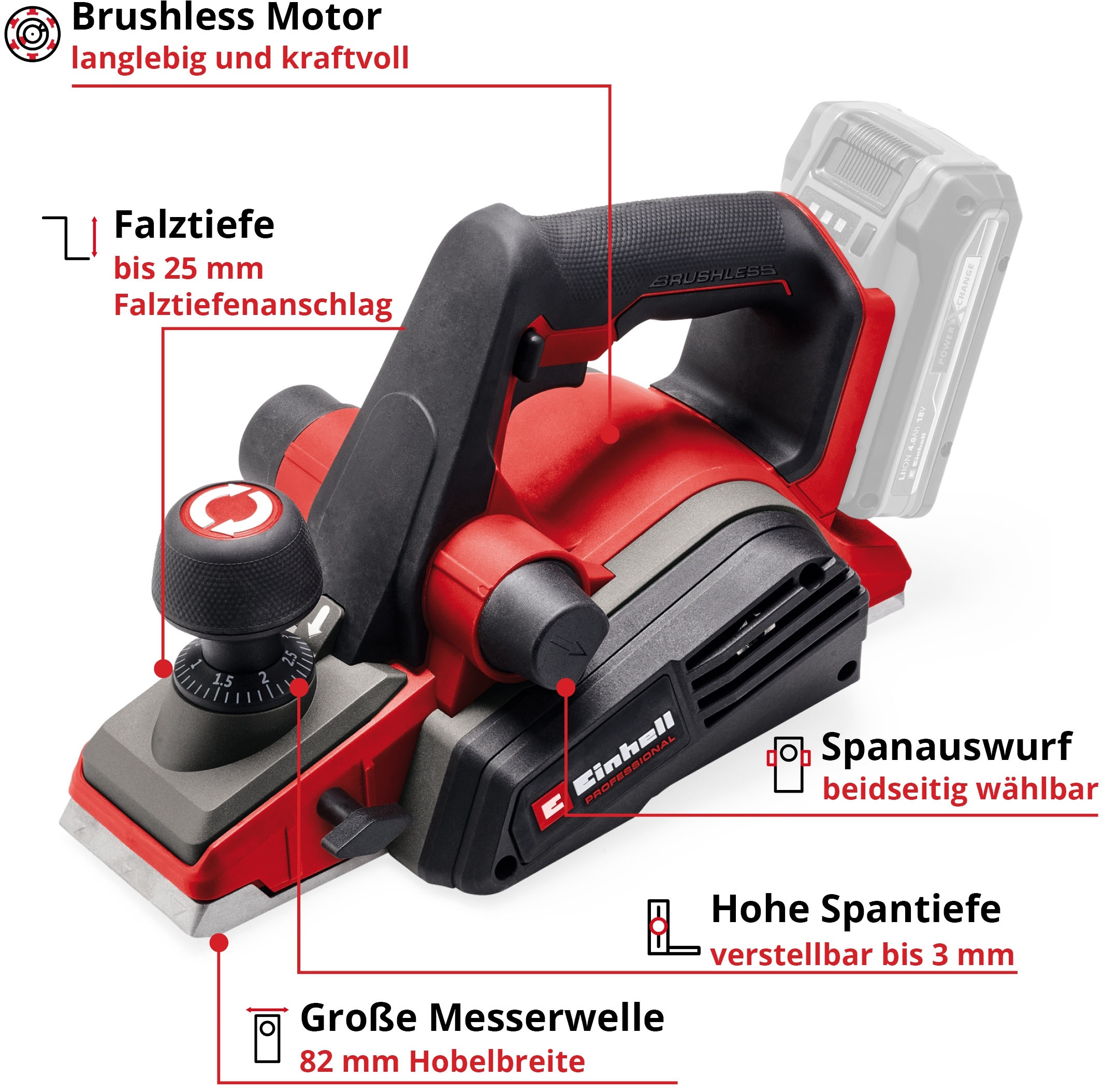 Einhell Akku-Elektrohobel »TP-PL 18/3 Li BL - Solo«, Mitglied der Power X-Change Familie, ohne Akku